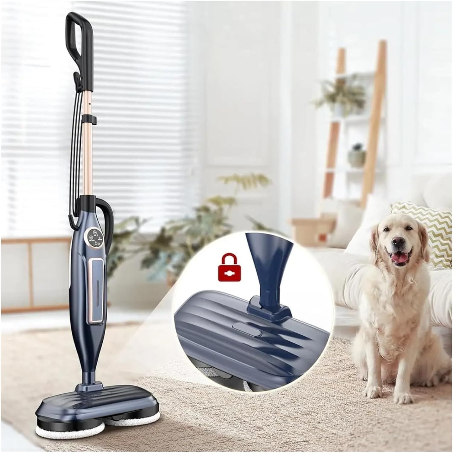 Scrubbing Steam Mop With Rotating Mop Pads 10 In 1 Lightweight Spin Mop 3 Steam Mode LED Headlights For Hard Floor Tile Compatible With INSE VM6(Khaki)
