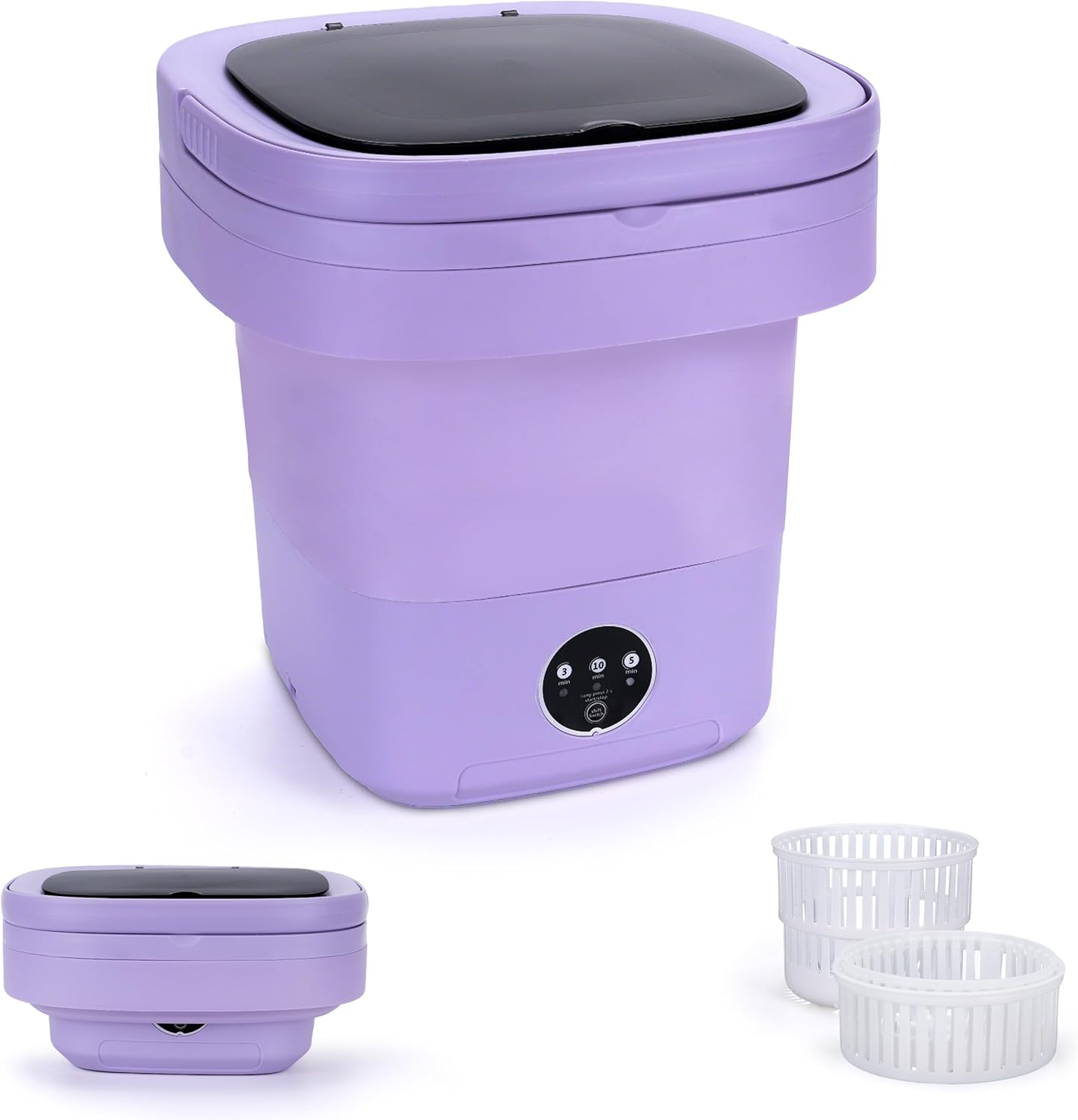 Mini Laundry Machine, 16L Portable Washing Machine with Spin Basket, Portable Laundry Machine Suitable for Baby Clothes, Underwear, Socks, Foldable Design for Camping, Hotels and Apartments(Purple)