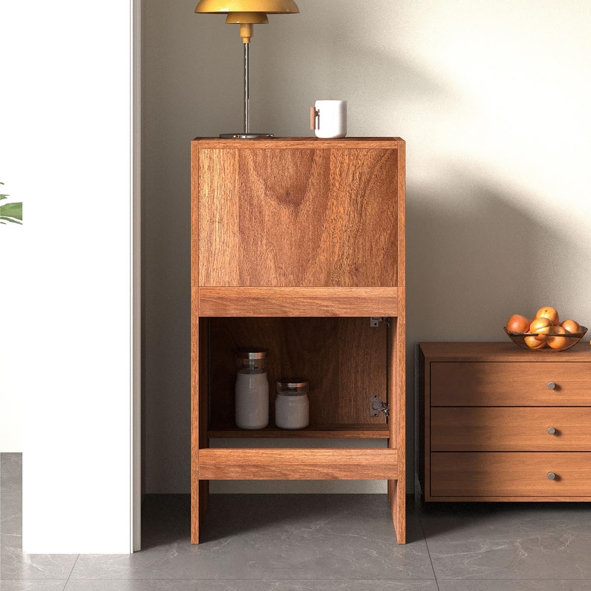 Robot Vacuum Hidden Cabinet with Doors and Drawers, Sweeping Robot Storage Organizer for Living Room, Bedroom, Kitchen, Solid Wood Structure, Easy Water Changing(Yellow)