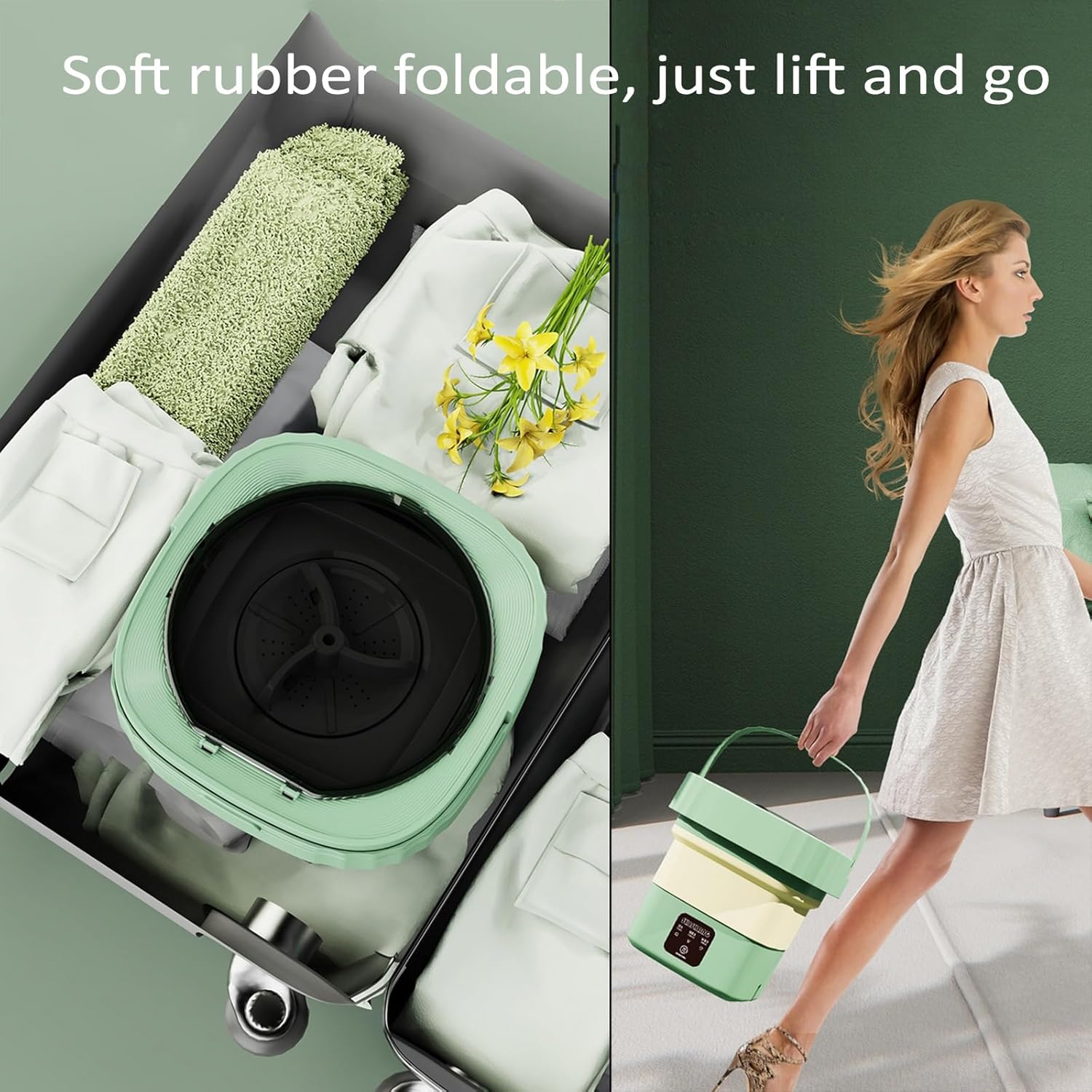 Portable Washing Machine, Mini, Foldable, Washer, Small Washing Machine, for Underwear, Socks, Baby Clothes (Color : Green)