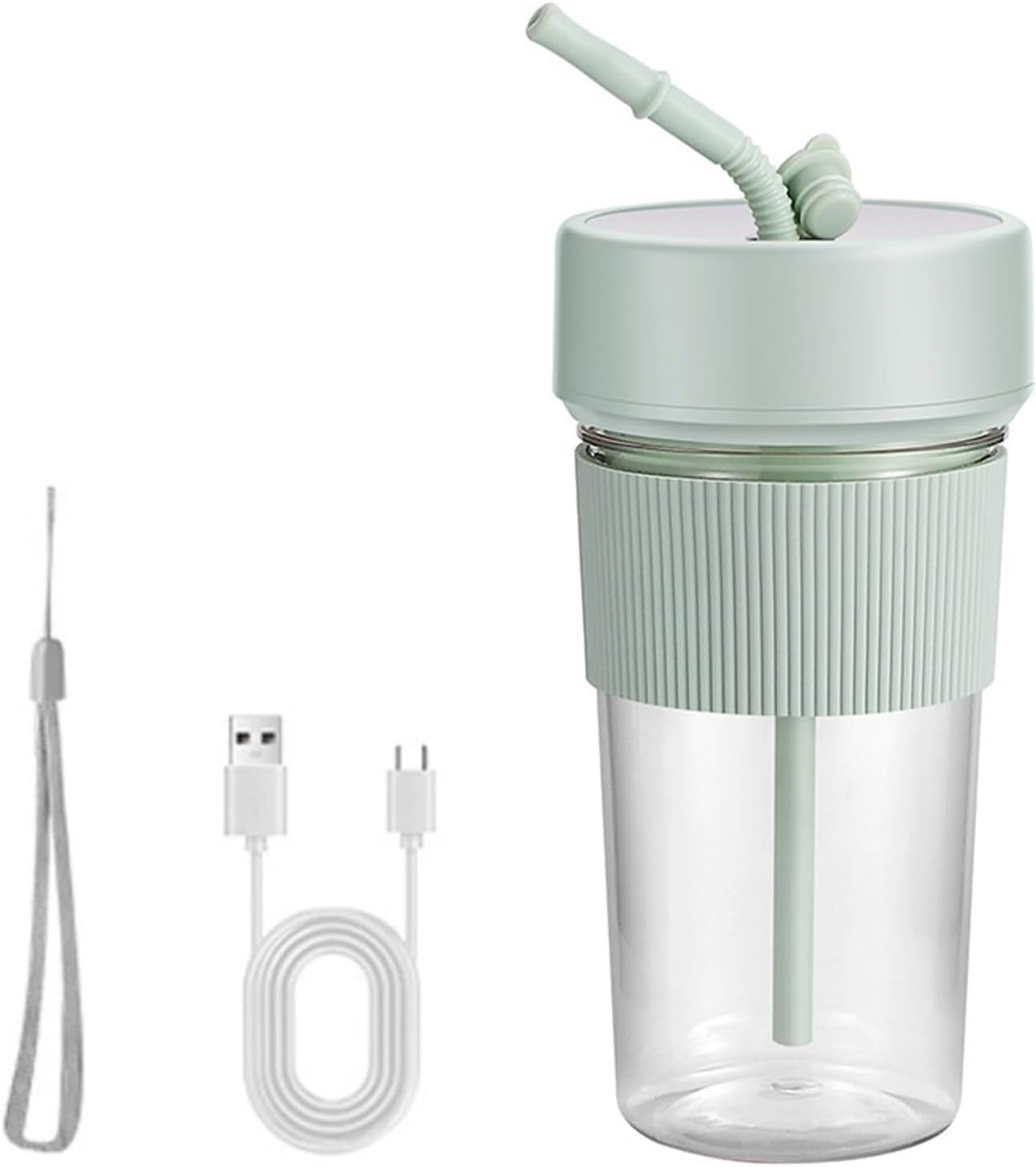 Portable Blender with Straw, 350ML Rechargeable Juicer Cup with 6 Blades & Type-C Charging, for Travel/Home (Green)