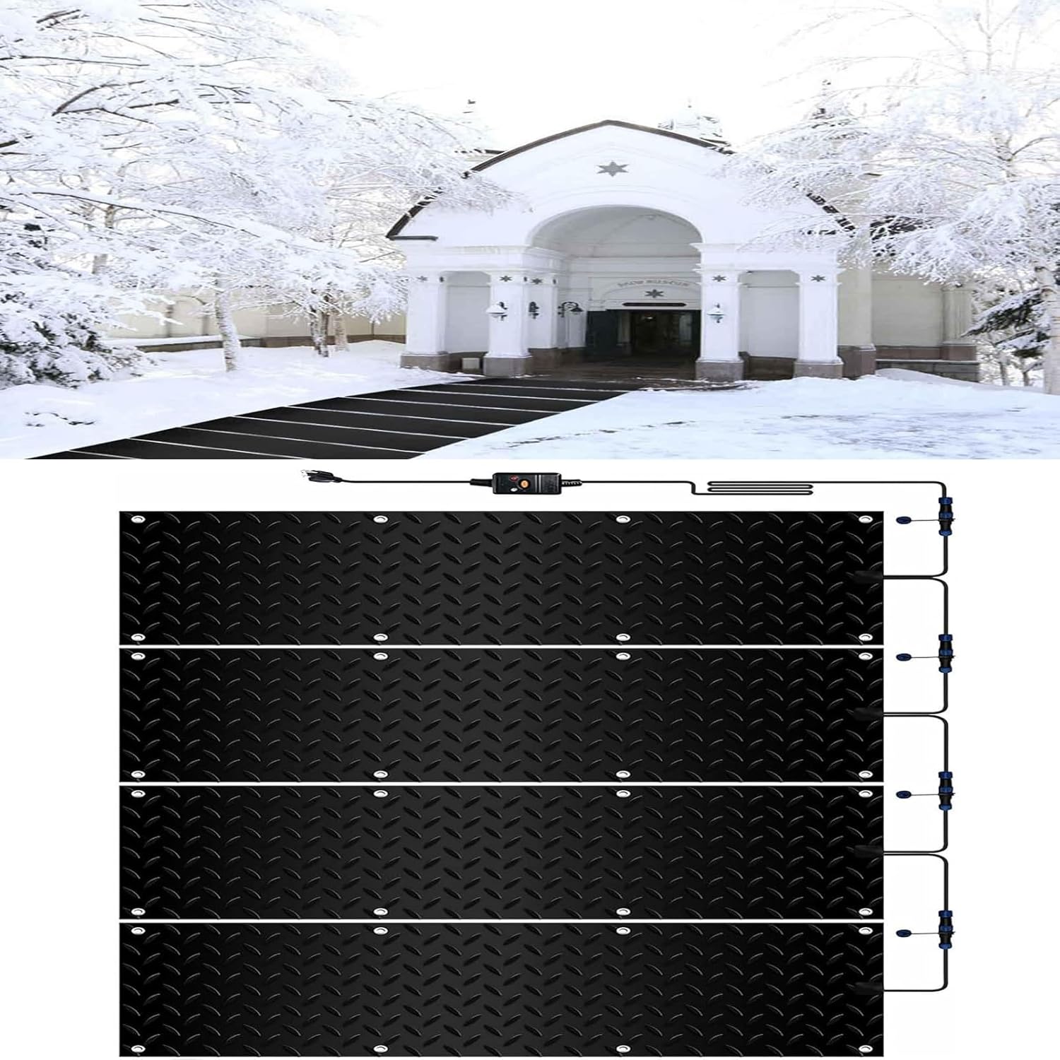Heated Snow Melting Mats, 1/2/3/4/5 Pieces Non-Slip Rubber Heated Mats, Heated Outdoor Walkway Mats, Non-Slip Prevents Ice Buildup, Melts 2 Inches of Snow per Hour, Winter Outdoor Snow Mats(4 Pcs,30x1