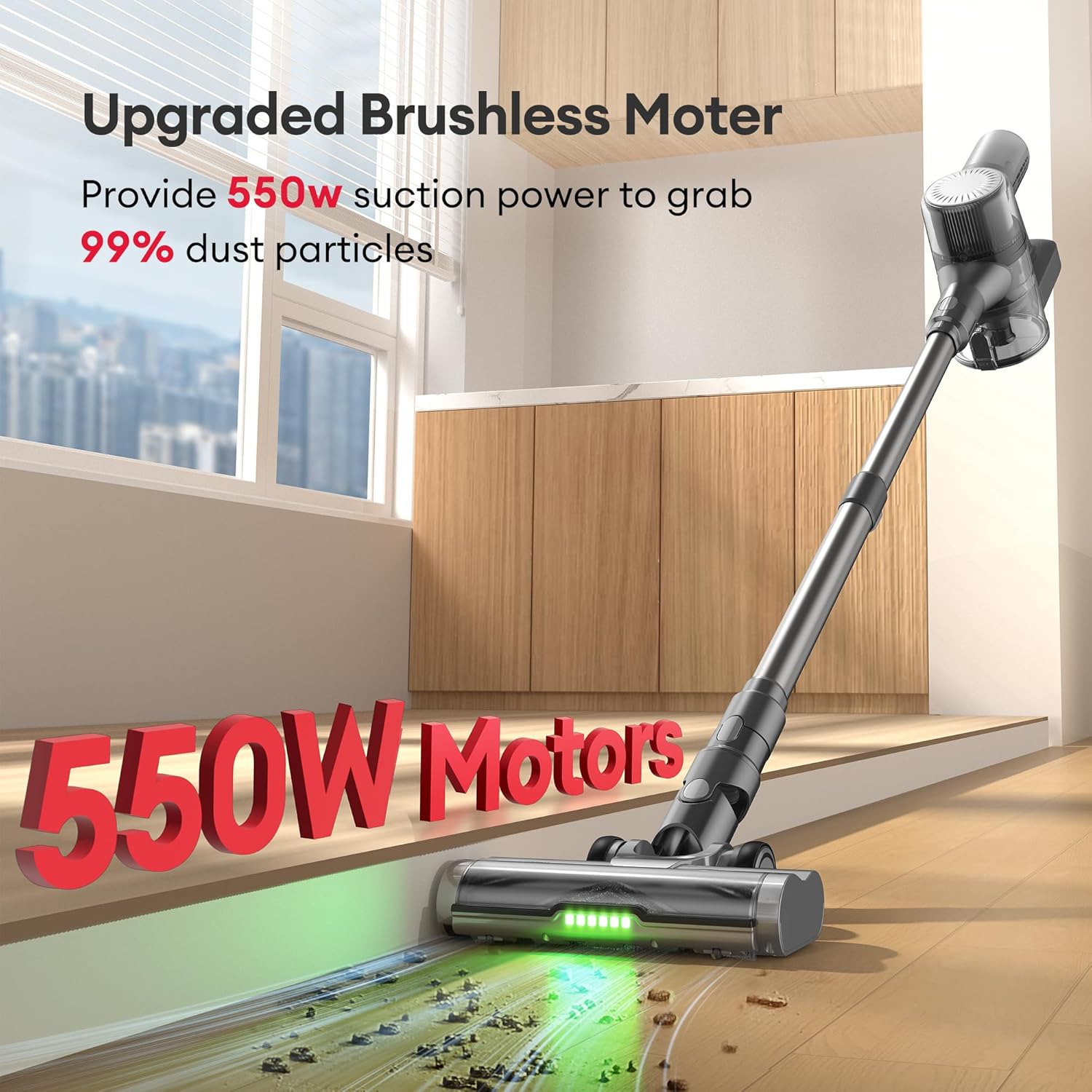 Ultenic Cordless Vacuum Cleaner, 550W 50Kpa Stick Vacuum with Car Dashboard Screen, Tangle-Free Brush for Pet Hair, Max 45mins Runtime, LED Display Tools for Hard Floor, Carpet, Car Cleaning, U12