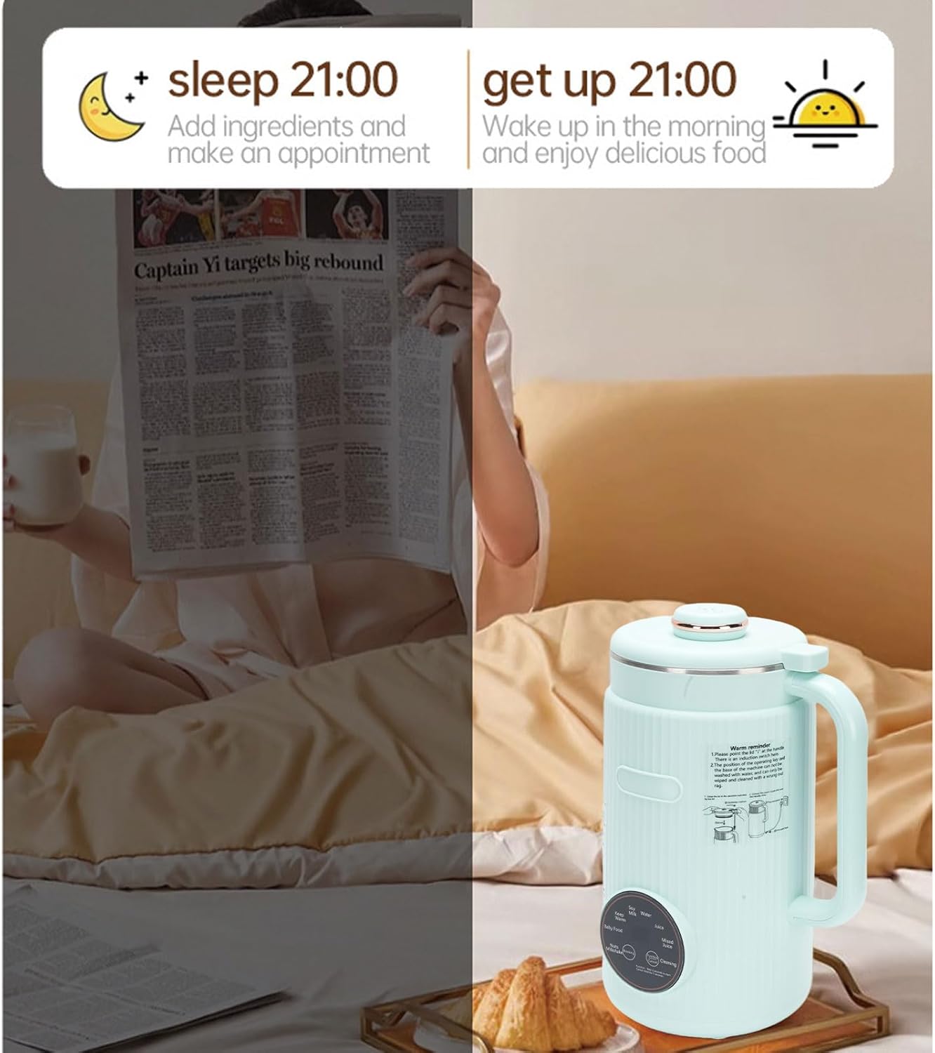 Irishom Nut Milk Maker, Soy Milk Maker Programmable Blender with Digital Display 12 Stainless Steel Blades Auto Cleaning 8H Keep Warm Function (Green)