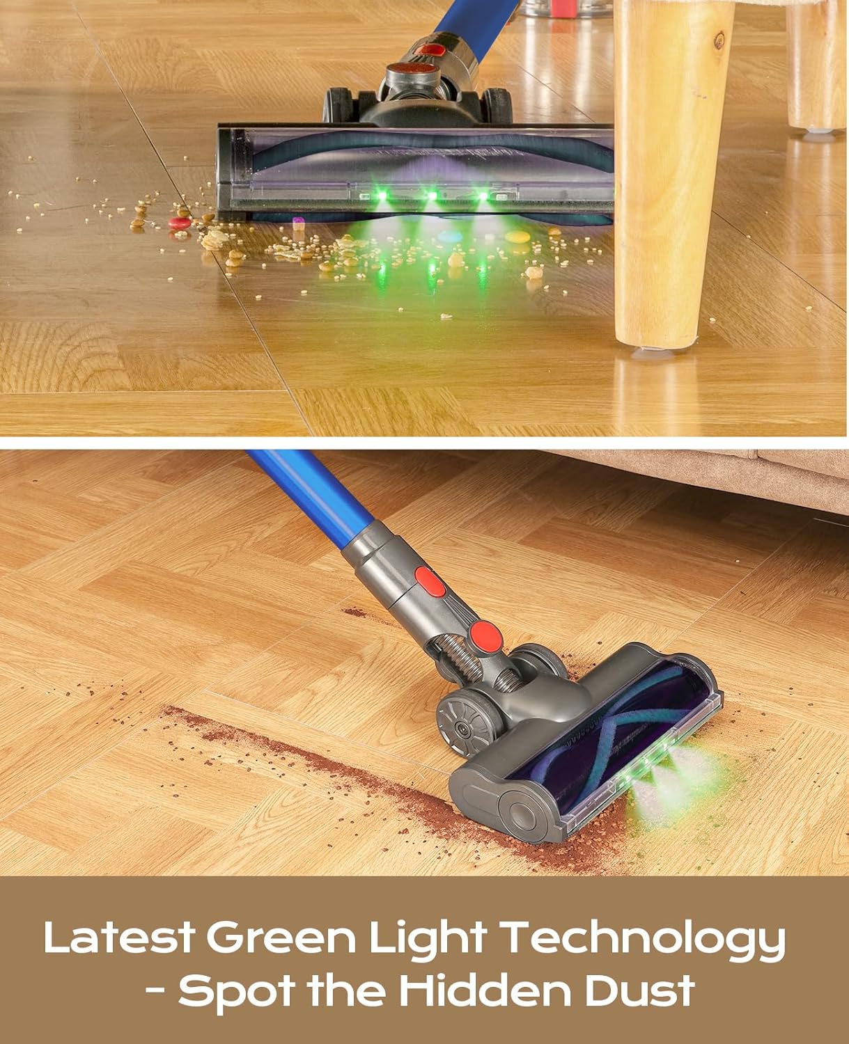 Cordless Vacuum Cleaner, 45Mins Powerful Vacuum Cleaners for Home, Lightweight Stick Vacuum Cordless with Advanced Green Light Tech, Rechargeable Battery Vacuum for Carpet,Pet Hair,Hardwood Floor