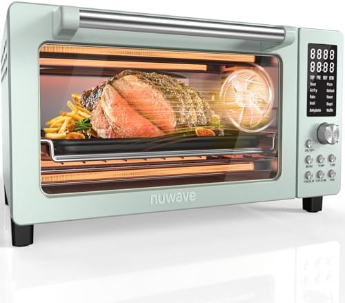 Nuwave Bravo Pro Smart Air Fryer Toaster Oven Combo, Airfryer Convection Oven Countertop, 10-in-1 Functions with Quicker & Even Crisp Technology, 1800W, 50-450°F, PFAS-Free, 21QT, Mint