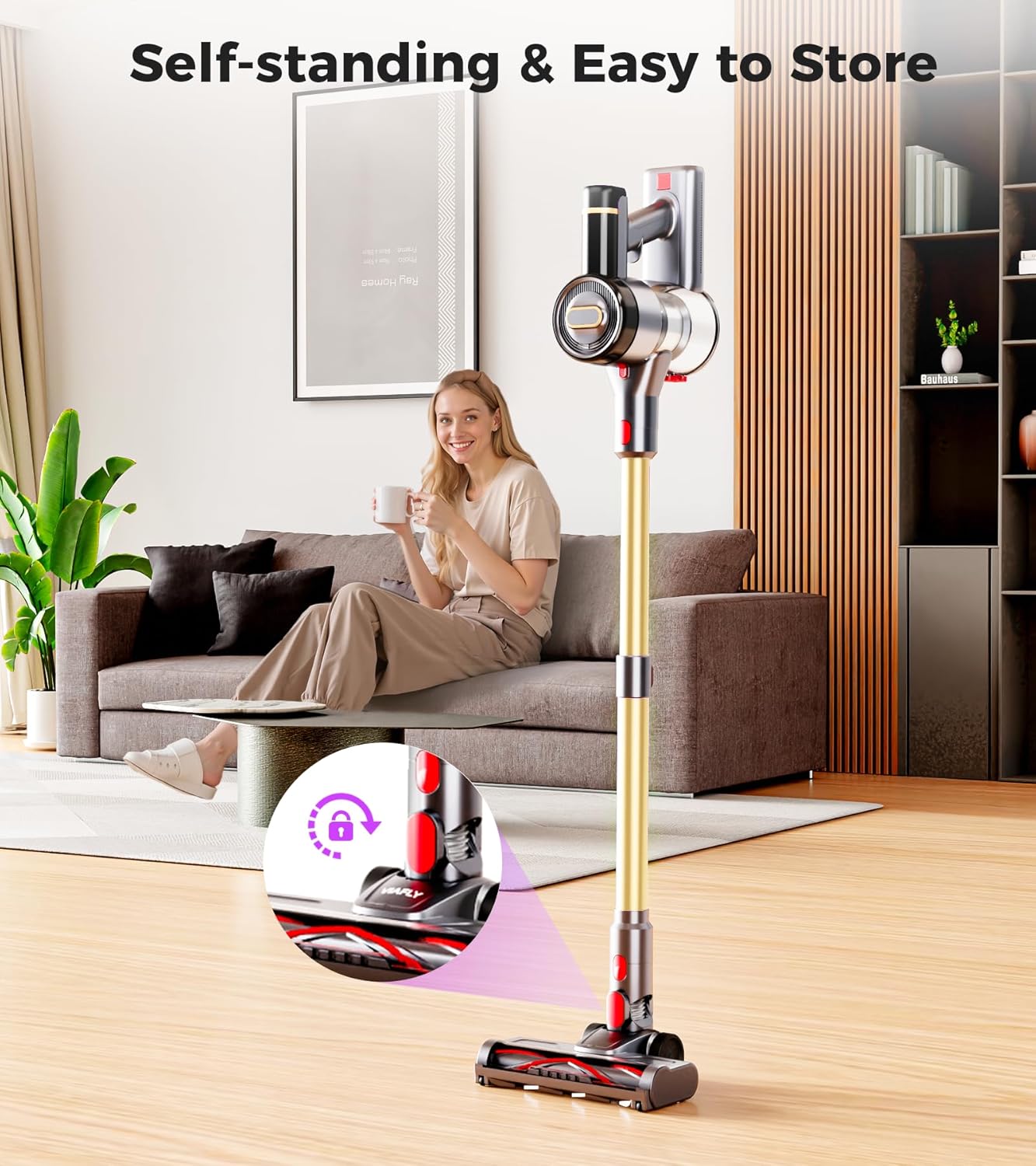 Cordless Vacuum Cleaner, 500W 40Kpa 60Mins Vacuum Cleaners for Home, Anti-tangle Stick Vacuum with Self-Standing, Wall Mount Charging, LDE Display, Wireless Vacuum for Carpet Pet Hair Hardfloor