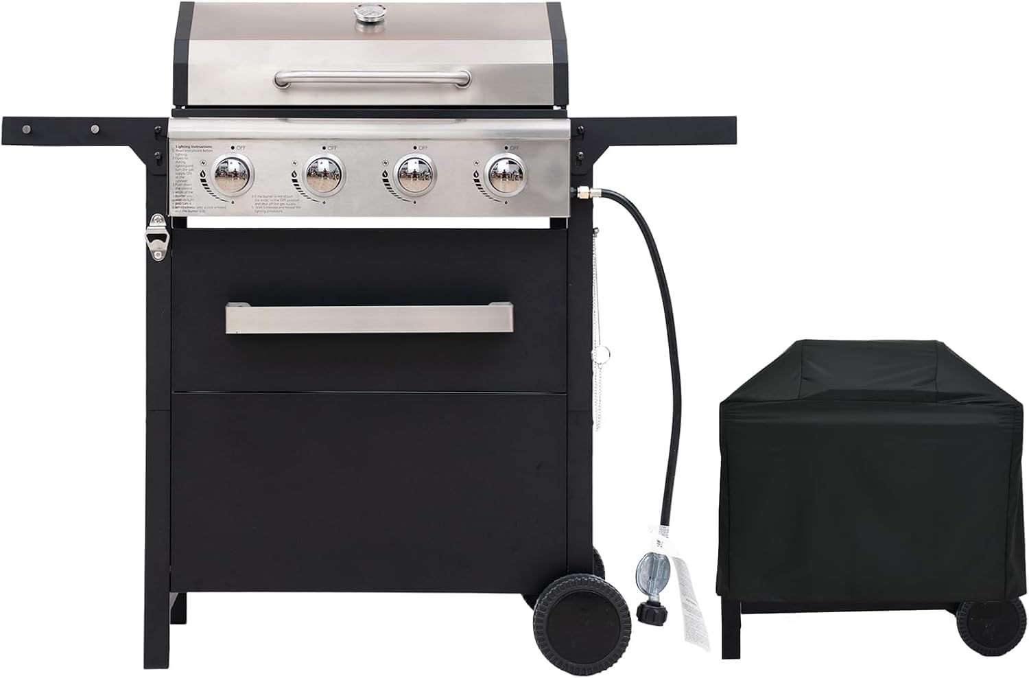 4-Burner Propane Gas Grill with Heavy Duty Waterproof Cover | 36,000 BTU, 4 Stainless Steel Gas Grill Burners & Electronic Ignition, Detachable Oil Tray for Outdoor BBQ Grill, Cast Iron Grates