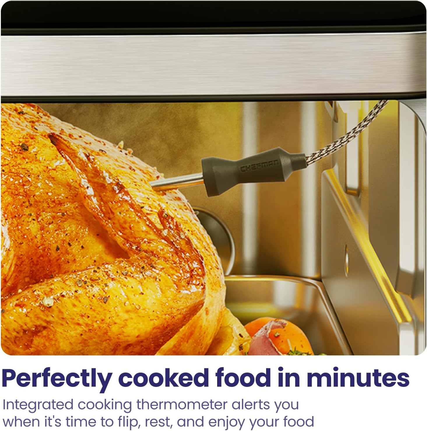 Chefman Air Fryer Toaster Oven Combo with Probe Thermometer, 12-In-1 Stainless Steel Convection Countertop, 10 Inch Pizza, 4 Slices of Toast, Cooking, Baking, Toasting, Roaster Oven Airfryer 20QT