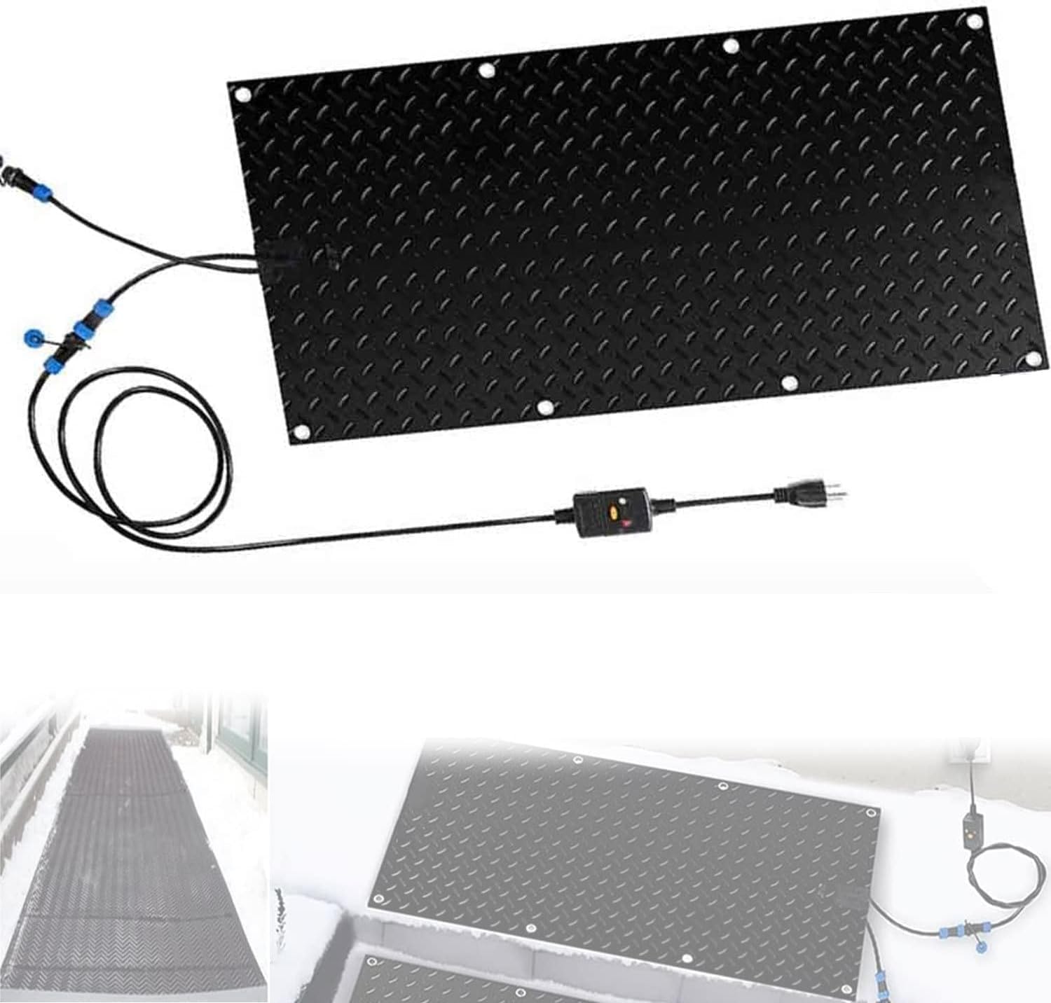 Heated Snow Ice Melting Stair Mat, Outdoor Heated Snow Melting Door Mat, 110V Heated Snow Melting Mats for Walkway, w/6ft Power Cord, Effective Anti-Skid， for Extra Traction, Winter Outdoor Snow(30x60