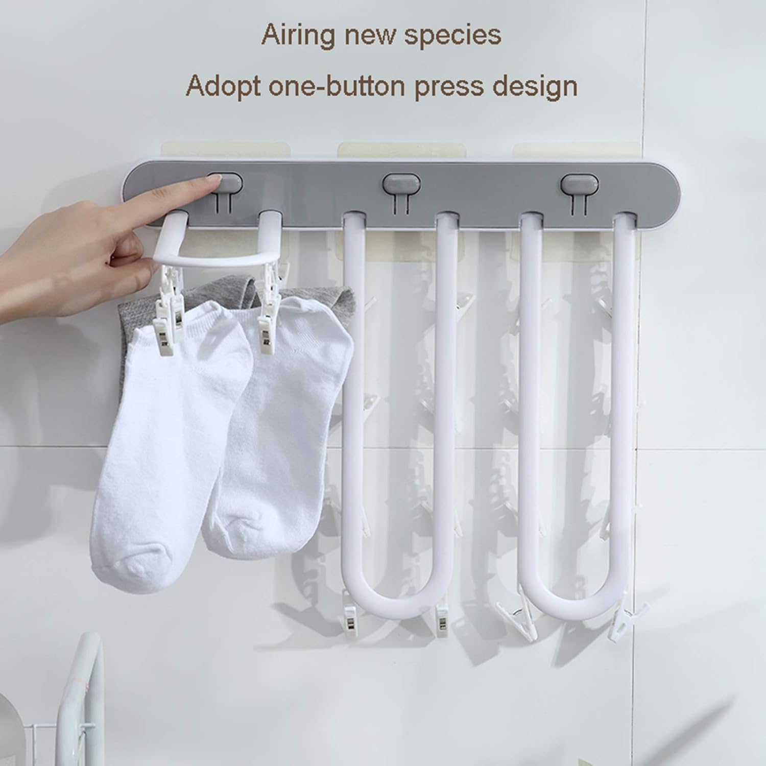 Laundry Rack, Multifunction Wall-Mounted Airer, Home Drying Rack Socks with Multiple Clips Fold Balcony Bathroom Inner Clothes Hanger Artifact