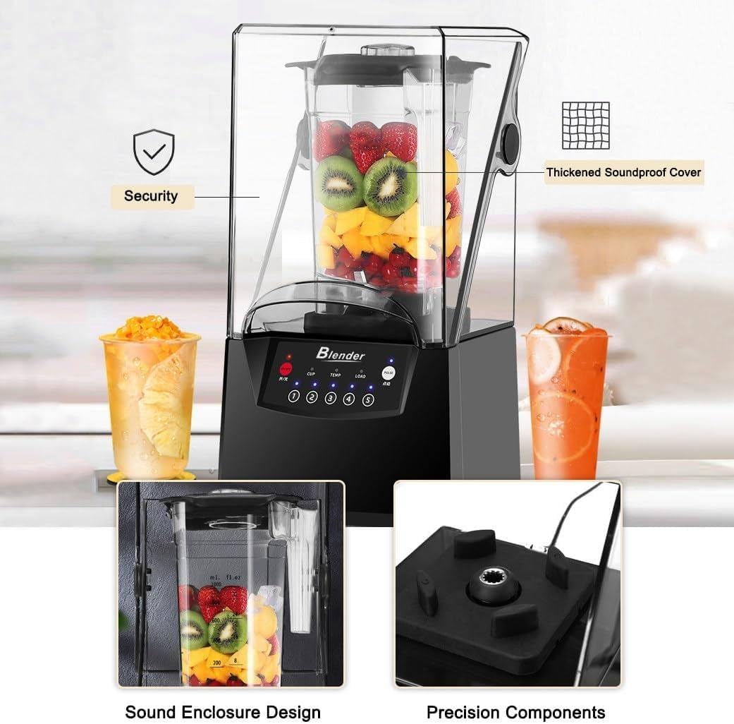Super Quiet Commercial Blender with Soundproof Enclosure, Self-Cleaning 4D Blades for Ice Crushing, Commercial Heavy Duty Blender for Ice Crushing, Broken Wall Cooking Machine,2*CrushedCup