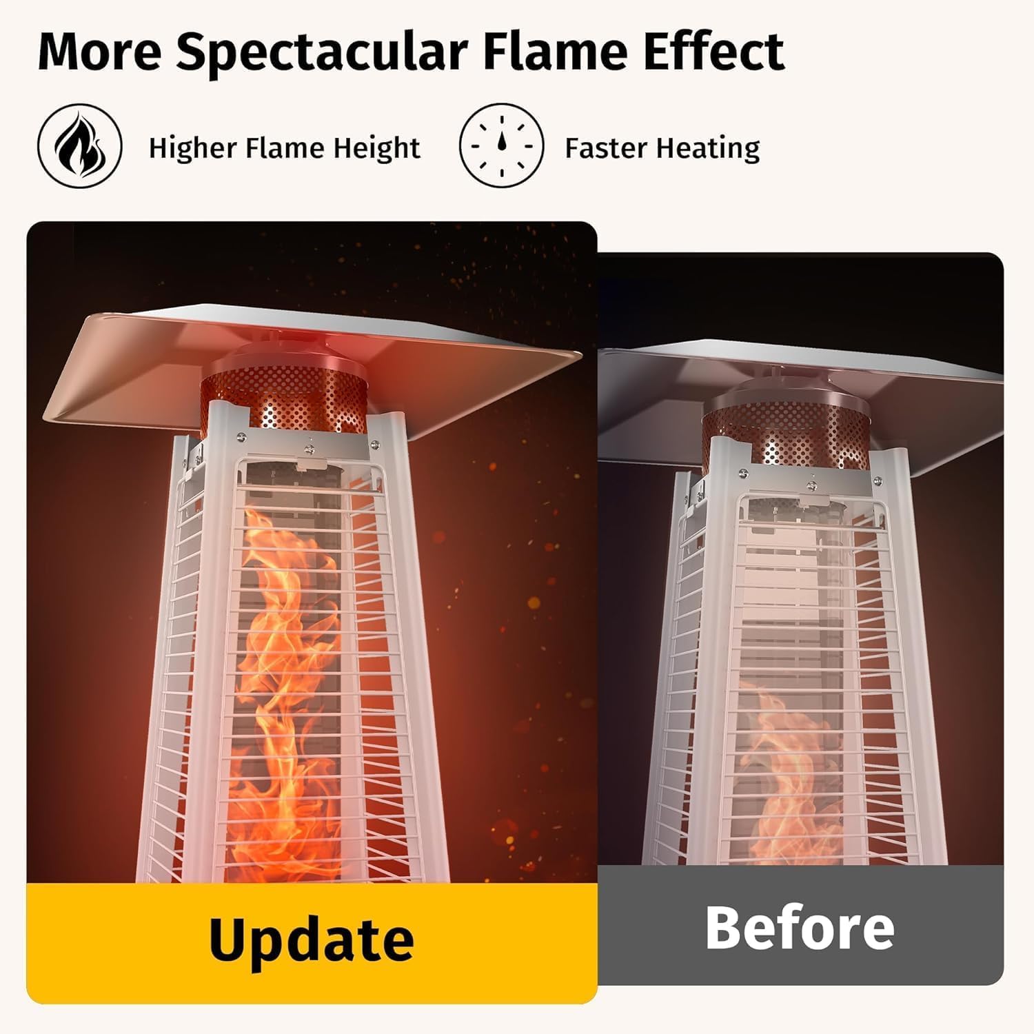 EAST OAK 48,000 BTU Pyramid Patio Heater, Quartz Glass Tube Propane Outdoor Heater with Wheels, Triple Safety Protection, 2025 Upgrade for Home, Backyard & Commercial Spaces, Stainless Steel