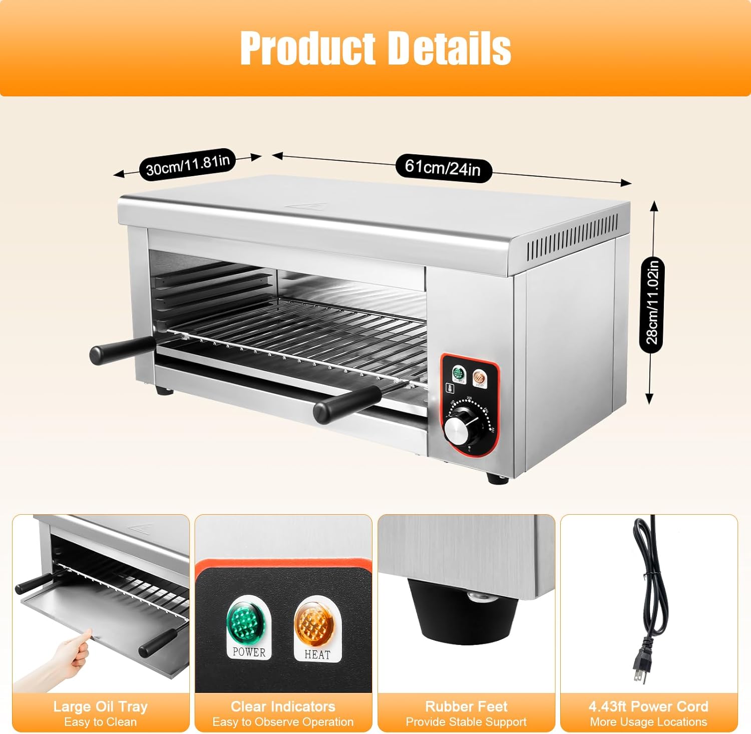 110V Electric Cheese Melter,1500W Oven Toaster Cheesemelter,Commercial Convection Oven, Temperature Control 122-572°F,for Restaurant Kitchen Equipment Countertop- 24 * 11.81 * 11.02 Inches