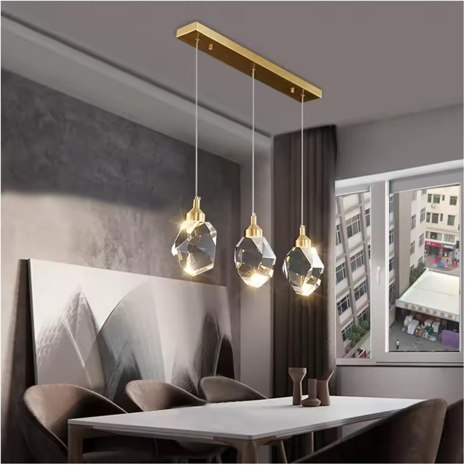 1-3-5 Head Pendant with Big Crystal Ball for Bedroom Living Home Decor Glod Base Chandelier Nordic LED Lighting Interior Lamp,Household