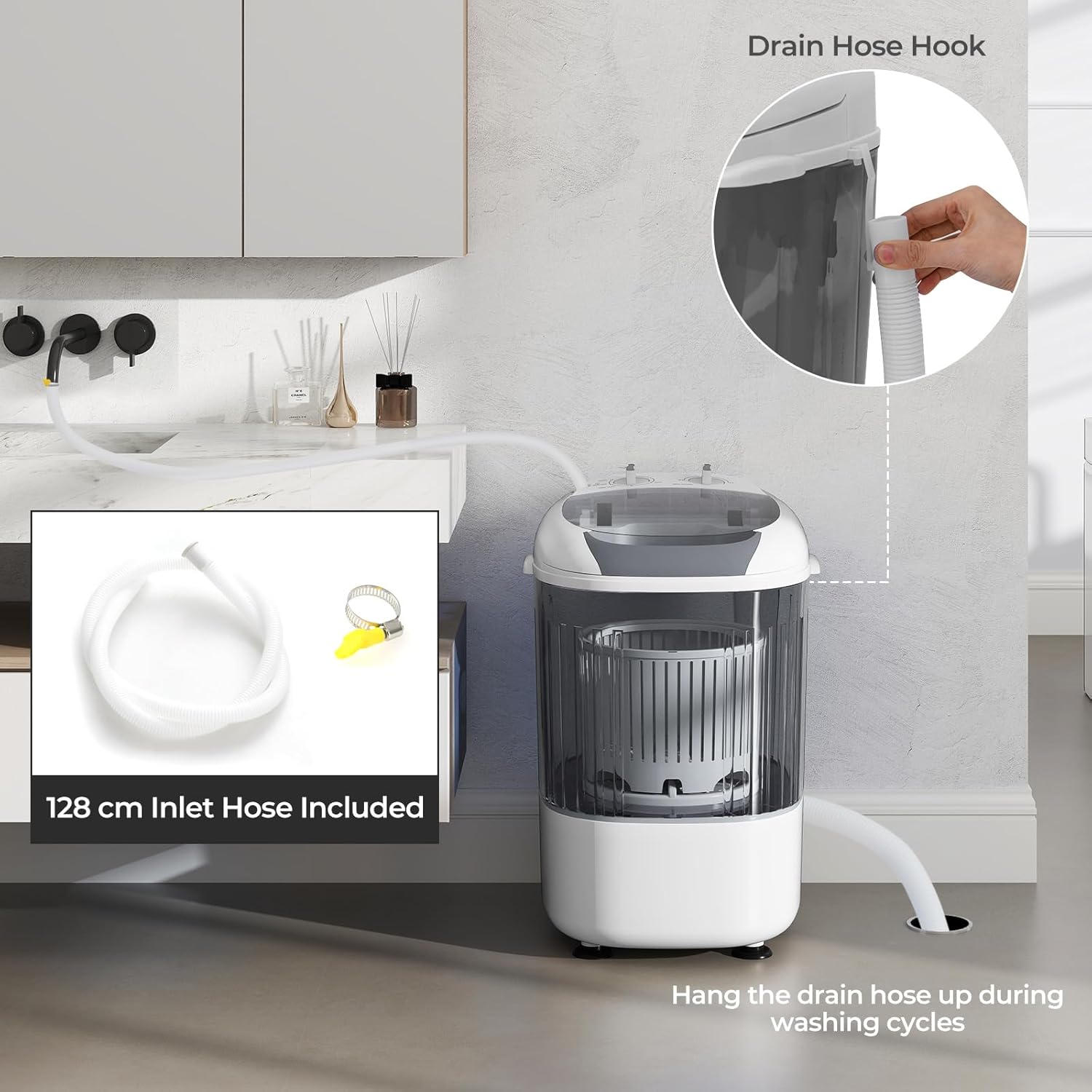 ARLIME Portable Washing Machine, 5.5 lbs Mini Top Load Washer with Removable Spin Dry Tub & Safety Cover, Compact Semi-Automatic Laundry Machine for Home Apartment RV Dorm, Blue/Gray (Grey)