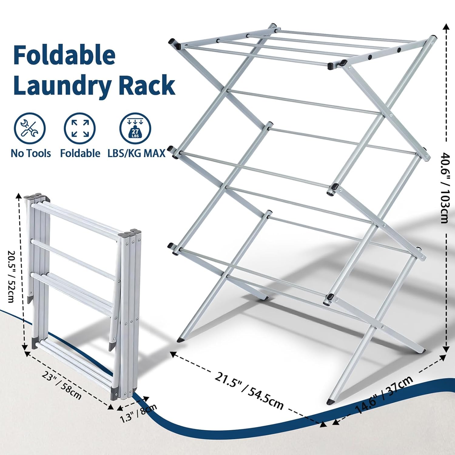 Whitmor Foldable Clothes Drying Rack: 3 Tier Laundry Drying Rack, Collapsible Drying Rack Clothing, Portable Space Saving Clothing Rack for Indoor Outdoor, 22.6