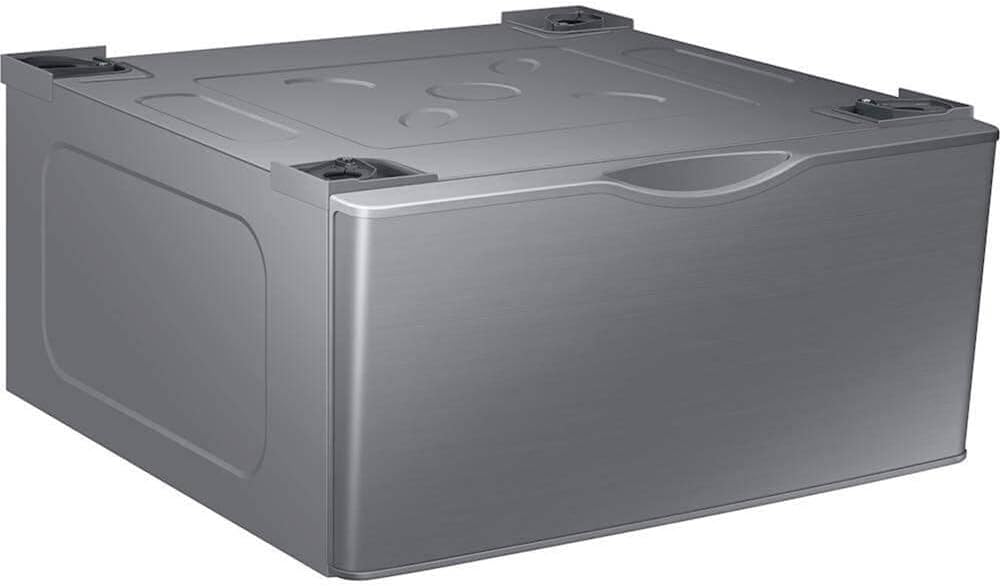SAMSUNG 27-Inch Washer Dryer Pedestal Stand w/ Pull Out Laundry Storage Drawer, Stainless Steel, WE402NP/A3, Platinum