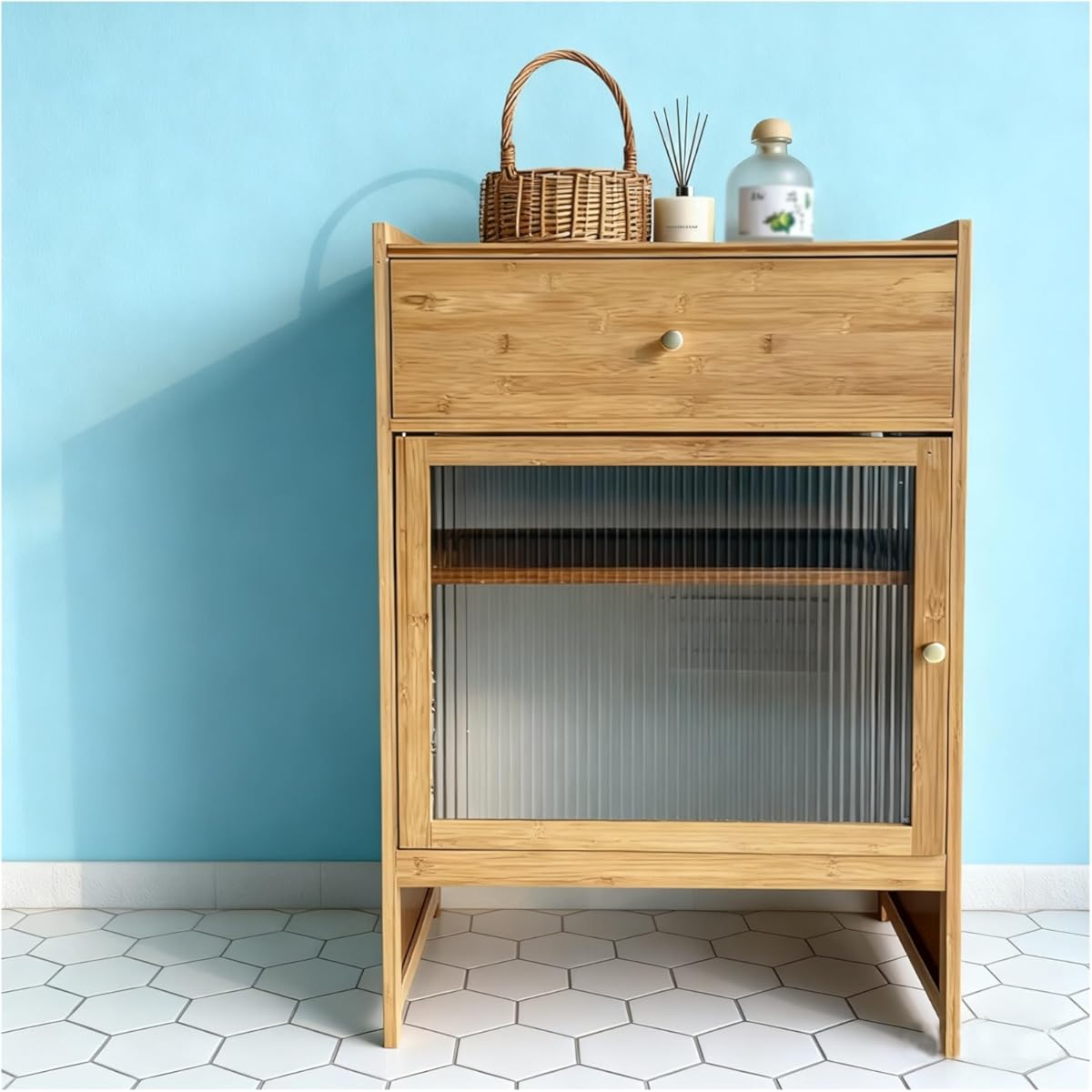 Robot Vacuum Hidden Cabinet Robot Vacuum Storage Cabinet Bamboo Freestanding Rack for Living Room, Home, Office, Entrance, Corridor(Natural)