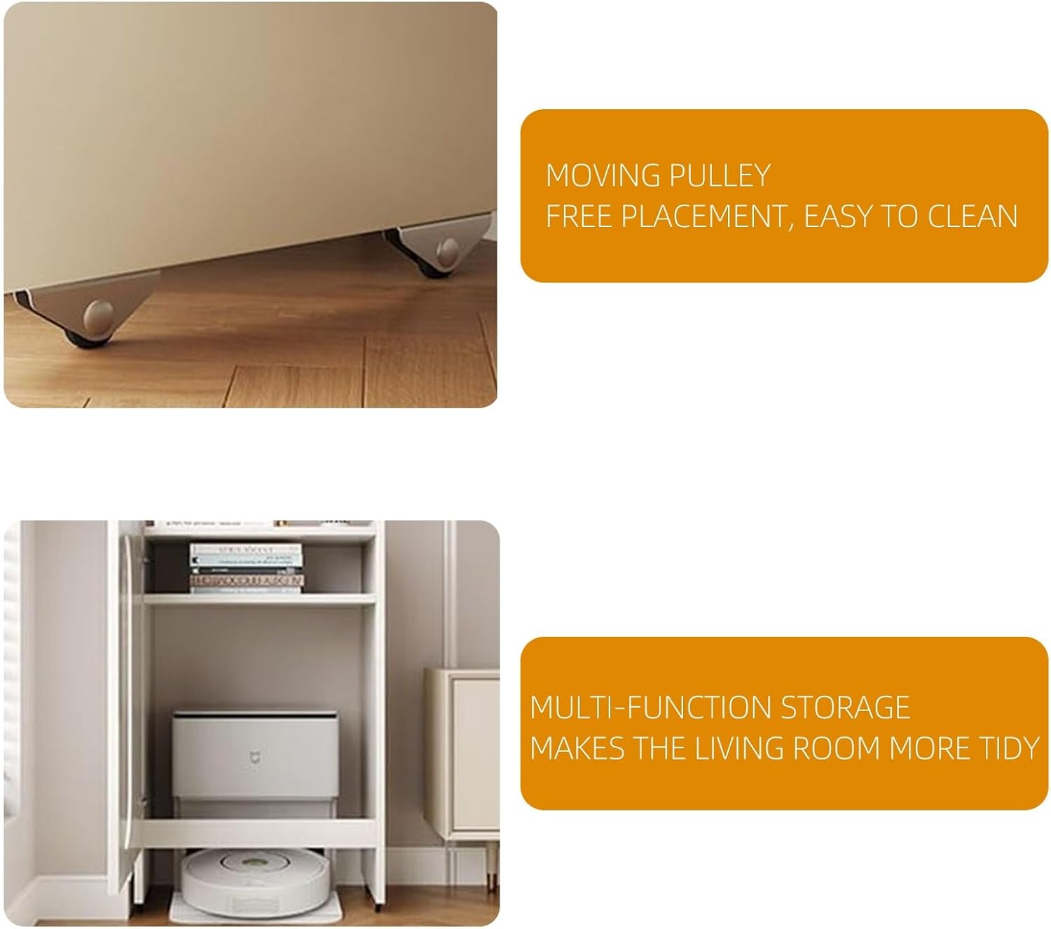 Sweeping Robot Storage Rack with Tempered Glass Door Robot Vacuum Pet Hair Cabinet Vacuum Storage Cabinet for Living Room Office Side Table with Storage Cabinet(Brown)