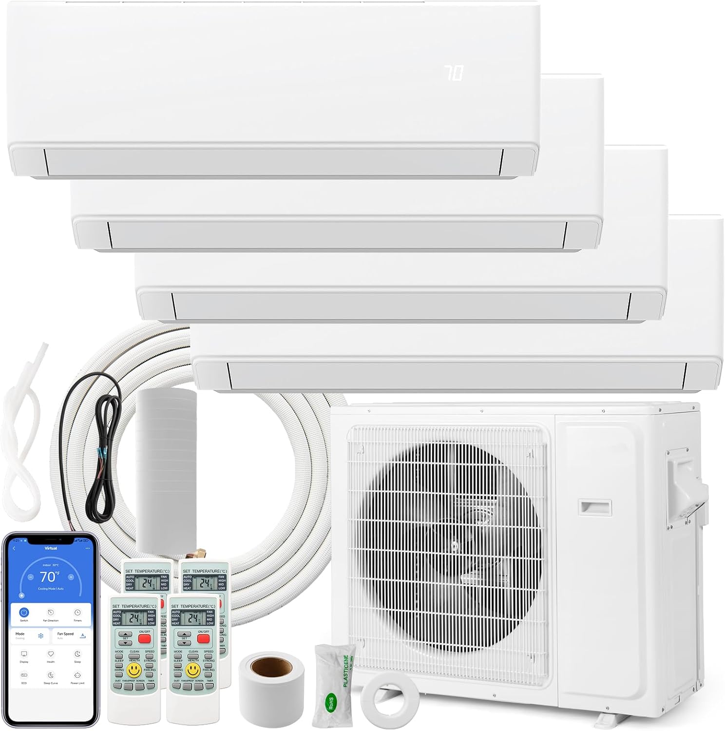 ARLIME Mini Split AC, 4 Zone 30000 BTU Wifi Enabled Air Conditioner & Heater, 23 SEER2, Energy Star, R32 Refrigerant, Inverter Wall AC Unit with Installation Kit, 208-230V (Quad Zone 9K+9K+12K+12K)