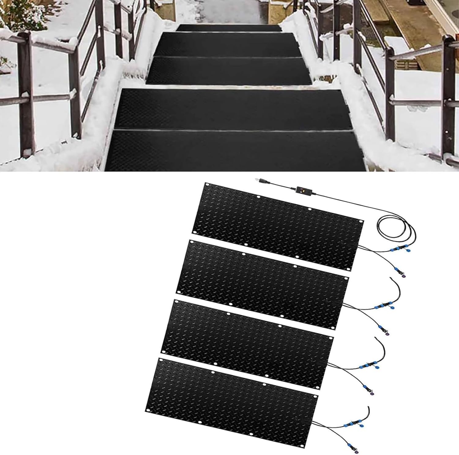 Heated Snow Melting mat, Heated Snow Melting Entrance mat, Electric Snow Melting Mats, for Winter Outdoor Stairs, Steps, Doorways, Walkways, Driveway,4 Pcs-40x200cm/15.7x79in
