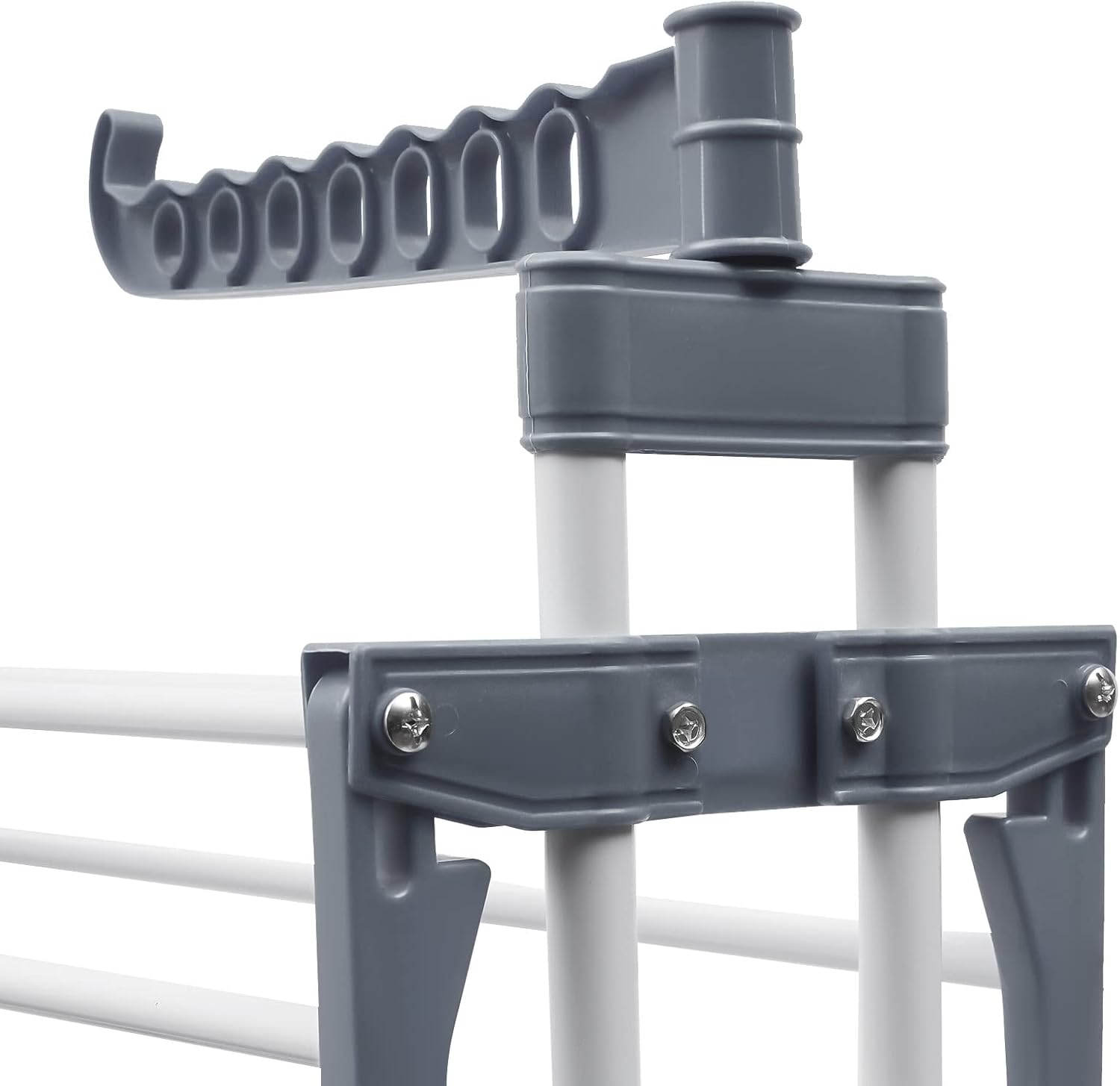 4-Tier Gray Foldable Clothes Drying Rack Rolling Dryer Hanger Stand Outdoor Washing Line Clothes Dryer Storage Rack Metal Laundry Garment Dryer Stand with 2 Side Wings, Bedroom Balcony Use (Gray)