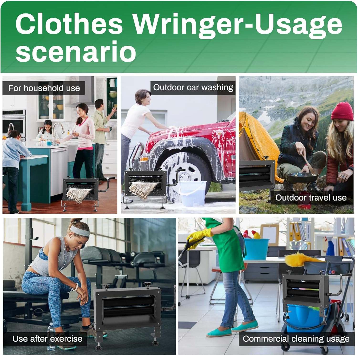 Upgraded Clothes Wringer，Double Adjustment Knobs-Heavy Duty Off-Grid Laundry Wringer for Towels，5X Thicker Rubber Rollers Remove 95% Water, Suitable for Use in Laundry, RV Travel, Car Washing.