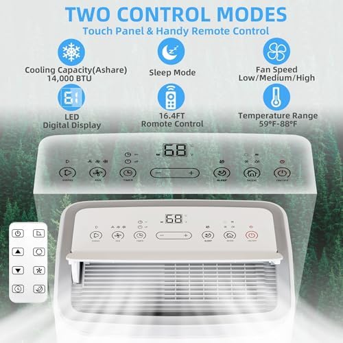 GAOMON 14,000 BTU Portable Air Conditioners, 3-in-1 Cooling AC Unit with Dehumidifier and Fan Mode for Rooms Up to 700 Sq. Ft, Remote Control, Sleep Mode, 24H Timer, 3 Speed, Auto Swing