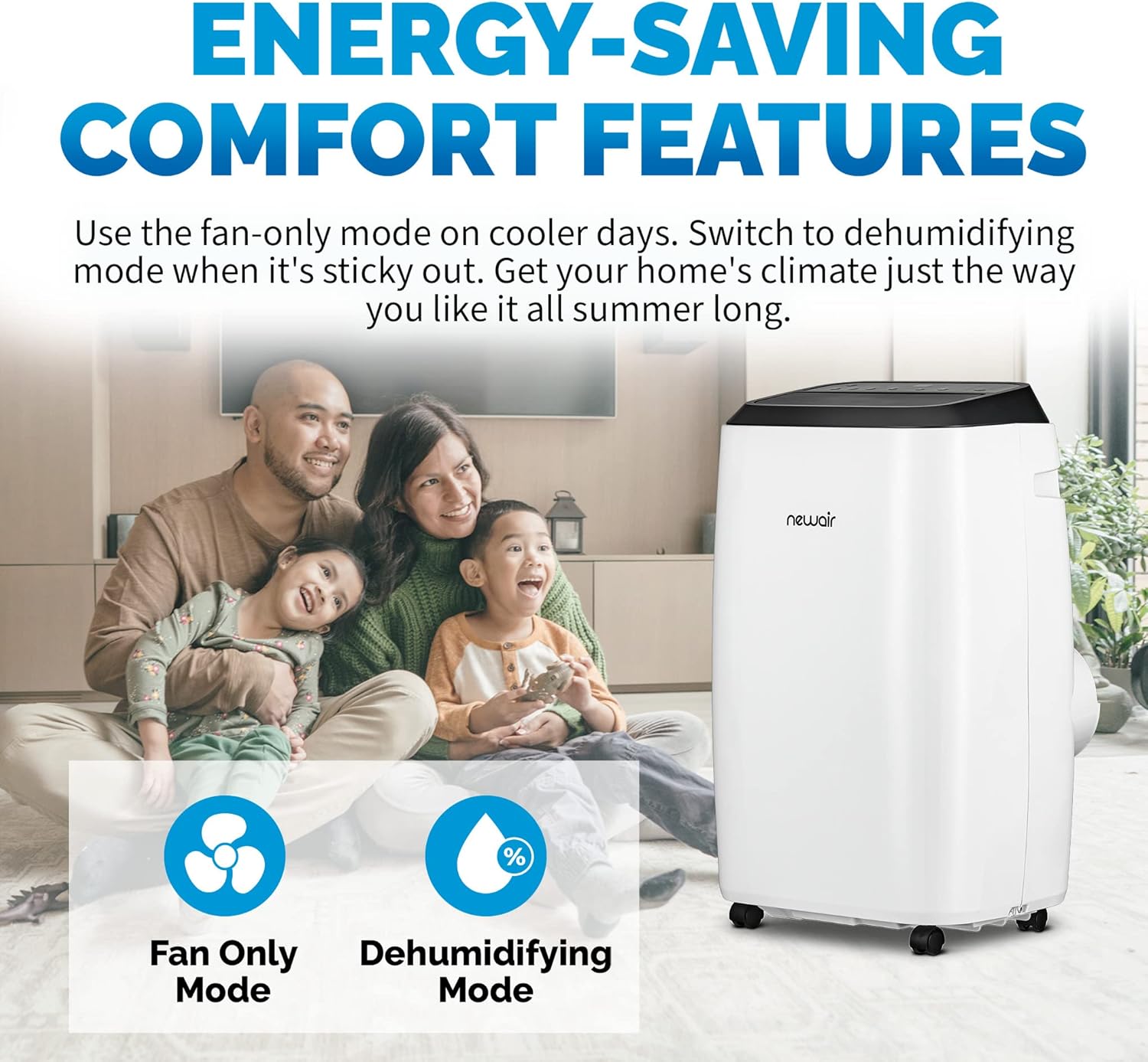 Newair | 12000 BTU Portable Air Conditioner, Modern AC Design with Easy Setup Window Venting Kit, Self-Evaporative System, Quiet Operation, Dehumidifying Mode with Remote and Timer