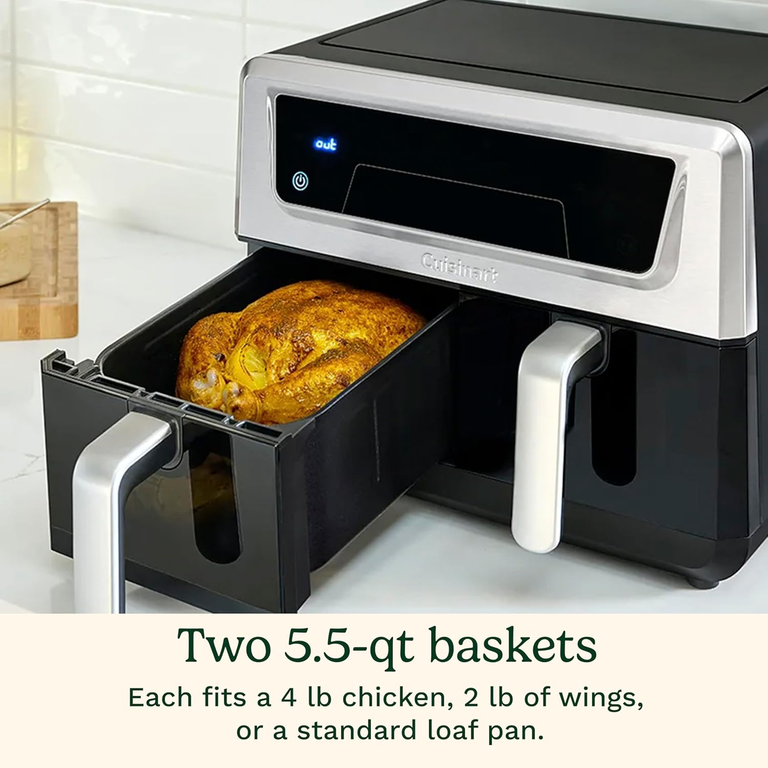 Cuisinart Dual Basket Air Fryer, Two Baskets 11 Qt in Total, 6 Functions: Air Fry, Roast, Bake, Broil, Dehydrate & Keep Warm, Features Sync Finish & Sync Settings, Toss Reminder & Auto-Pause, ADZ-112