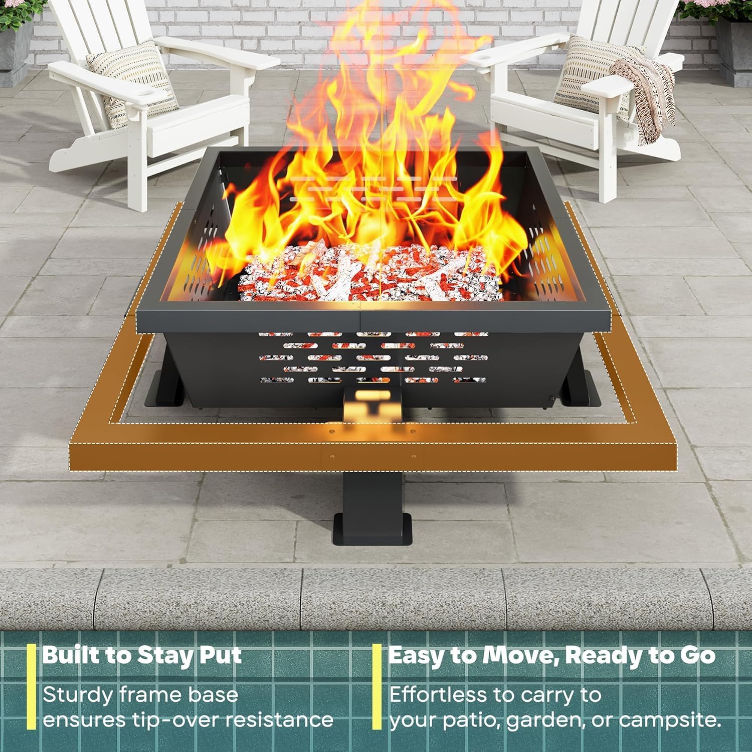 47 Inch Fire Pit for Outside, Outdoor Wood Burning Firepit with Poker, Heavy Duty Fire Pit for Camping, Backyard, Patio