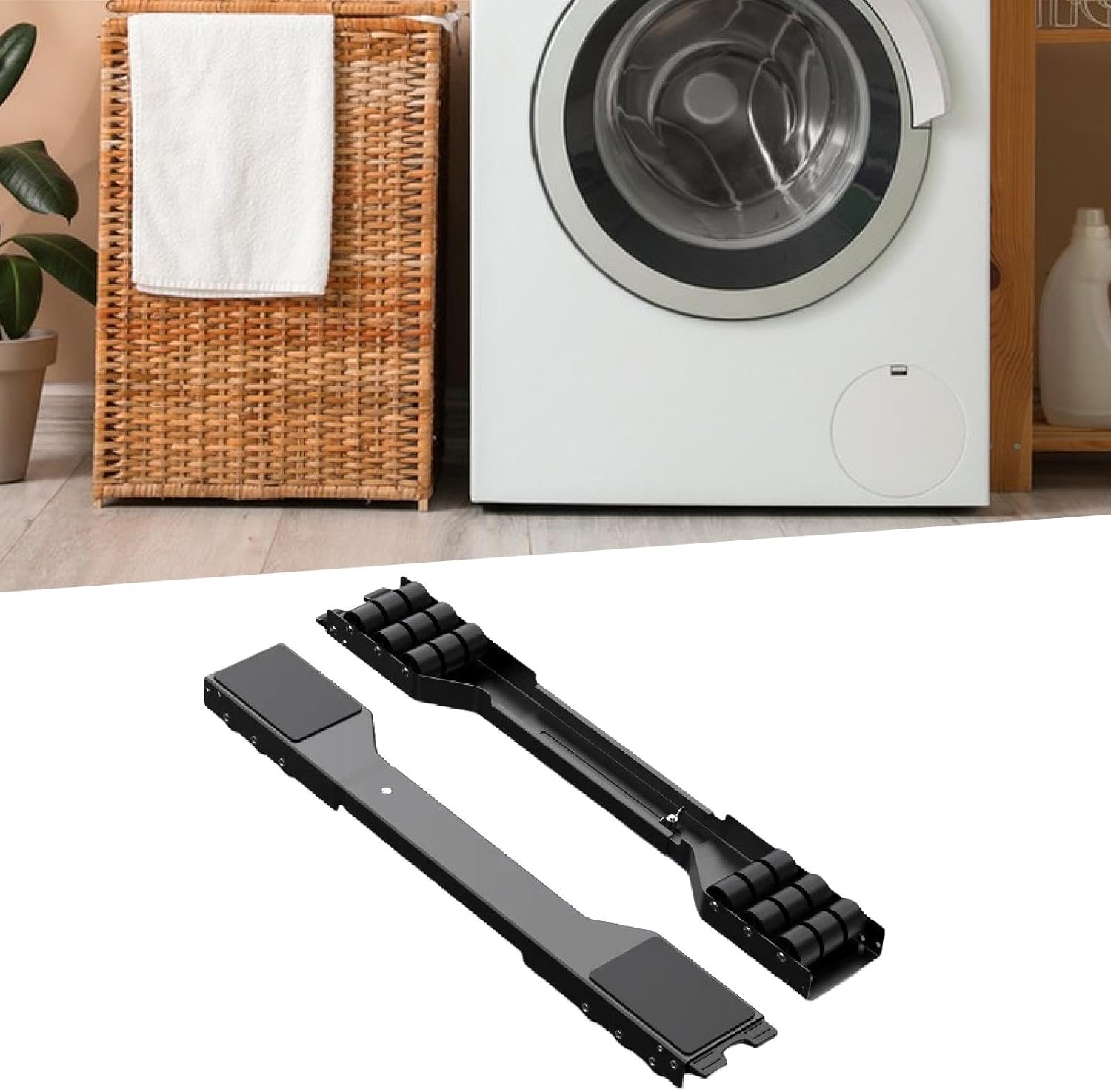 Washing Machine Movers Sliders Movable Stand Holder Appliance Mobile Base Adjustable for Laundry Room, Black