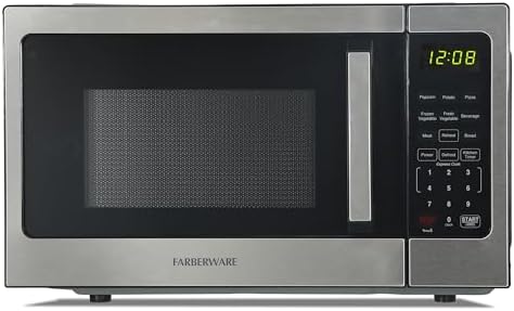 Farberware 0.9 Cu. Ft. Countertop Microwave Oven – 900 Watts Power, Auto Cook Settings, Defrost, Easy Clean and Child Safety Lock - Stainless Steel