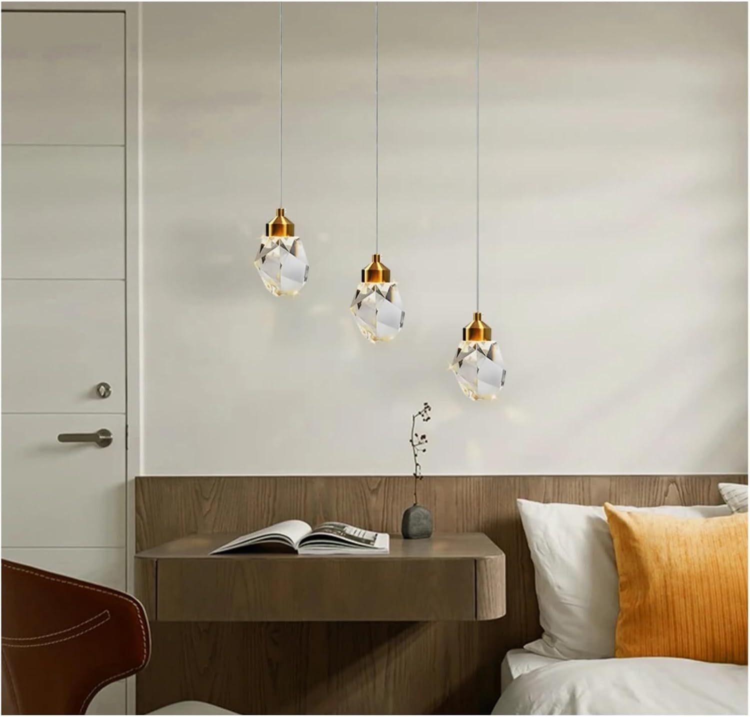 1-3-5 Head Pendant with Big Crystal Ball for Bedroom Living Home Decor Glod Base Chandelier Nordic LED Lighting Interior Lamp,Household