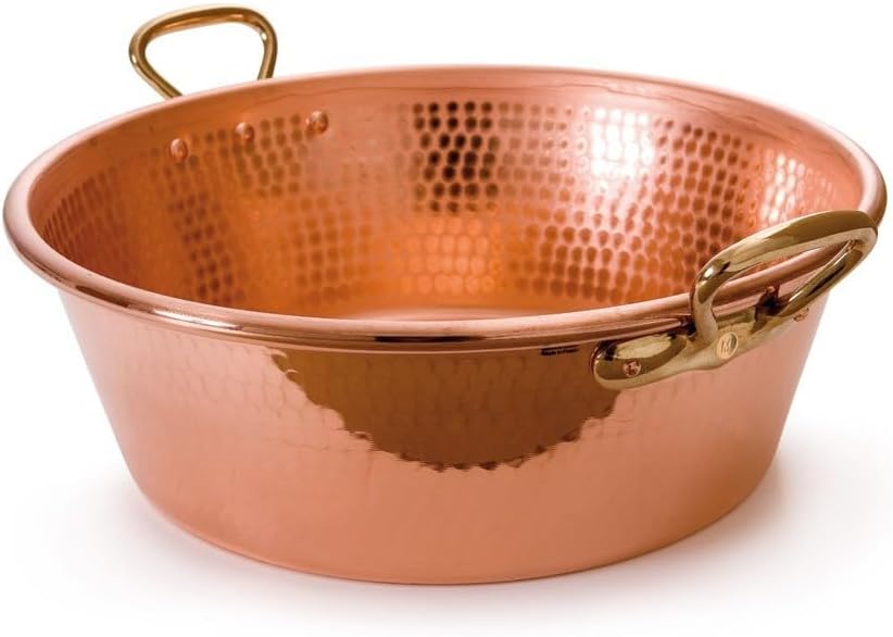 Mauviel M'Passion 1.2 mm Hammered Copper Jam Pan With Brass Handles, 14.4-qt, Made In France