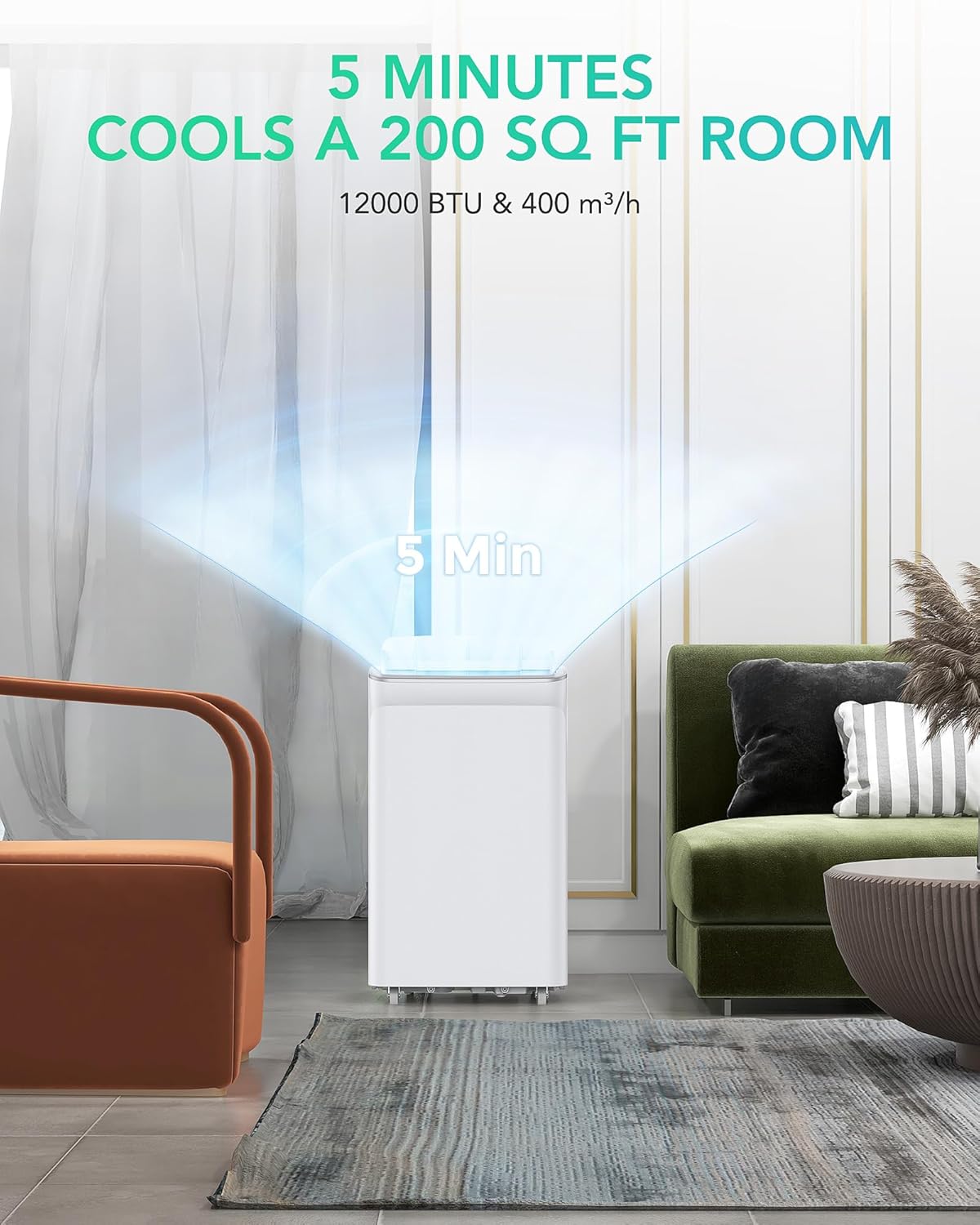 12,000 BTU Portable Air Conditioner, 3-IN-1 Portable AC Unit Cools Up to 500 Sq.Ft, with Complete Window Mount Exhaust Kit and Remote Control for Campervan, Office, Temporary Space