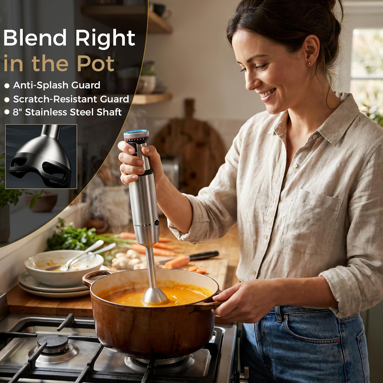 TALIA 4-in-1 Immersion Blender, Hand Blender with Stainless Steel Shaft, Variable Speed & Turbo, Dishwasher-Safe, for Soups, Smoothies, Baby Food, Puree & Shakes