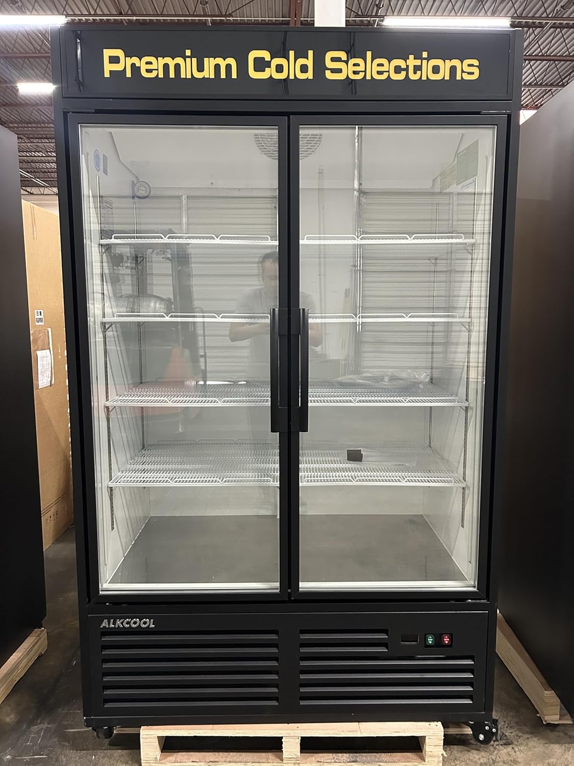 Commercial Beverage Refrigerator Display Fridge,Two Glass Door Drink Cooler Stainless Steel Merchandiser with LED Light Adjustable Shelves,ETL Sanitation,45 Cu Ft,47