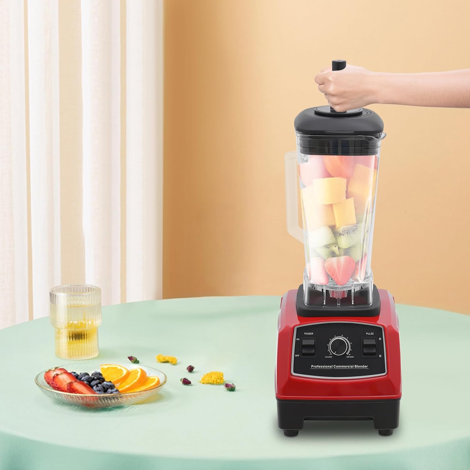 Heavy Duty Smoothie Blender, Countertop Blenders for Smoothies, Commercial Ice Crush Machine with Speed Control for Soup, Shakes, Frozen Desserts, 2L Container Capacity