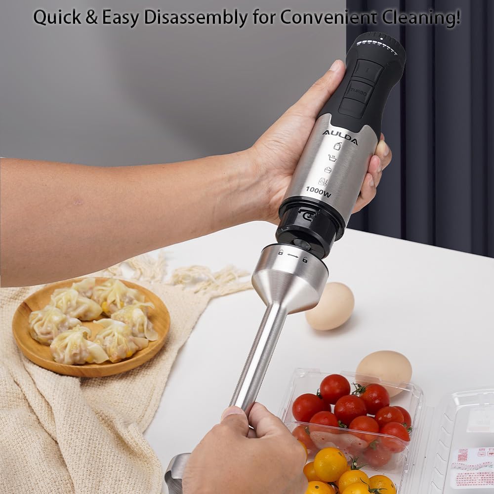 1000W 5-in-1 Immersion Hand Blender - 20 Speeds, Stainless Steel Stick Blender with Mixing Beaker, Chopper Bowl, Milk Frother, Egg Whisk for Smoothie, Baby Food, Sauces Red,Puree, Soup