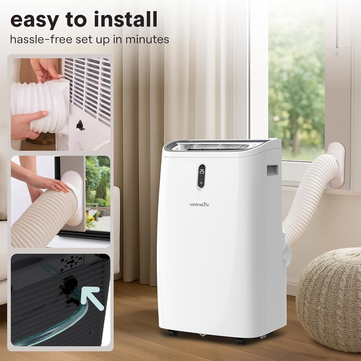 SereneLife Portable Air Conditioner, 14000 BTU (ASHRAE) Compact Home A/C Cooling Unit with Built-in Dehumidifier and Fan Modes, Energy Efficient 400 Sq. Ft. Coverage, Includes Window Mount Kit (White)