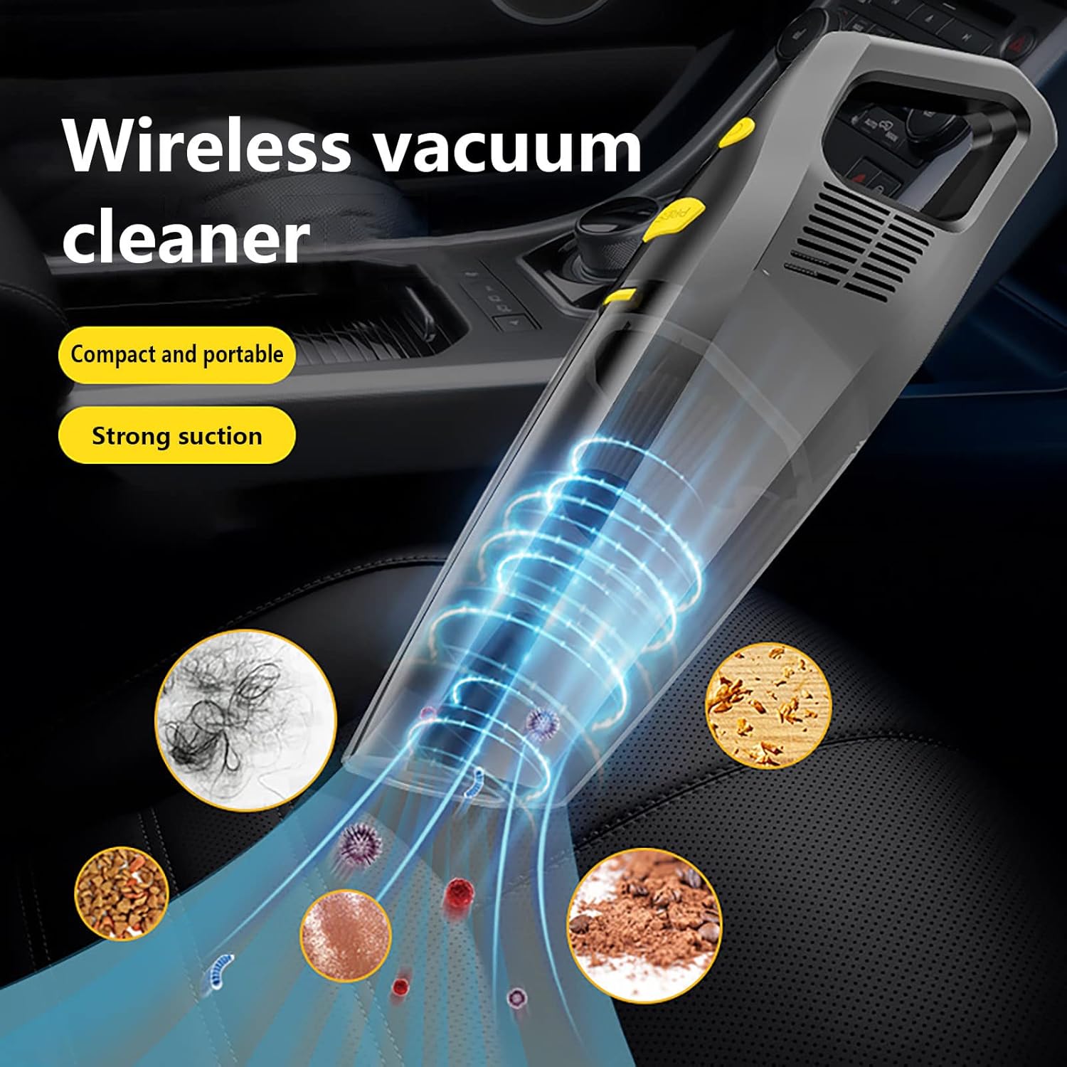 USB Portable Handheld Vacuum with Washable Filter, 120W High Power, Lightness, Long Lasting Battery, Quick Cleaning for Car, House & Office