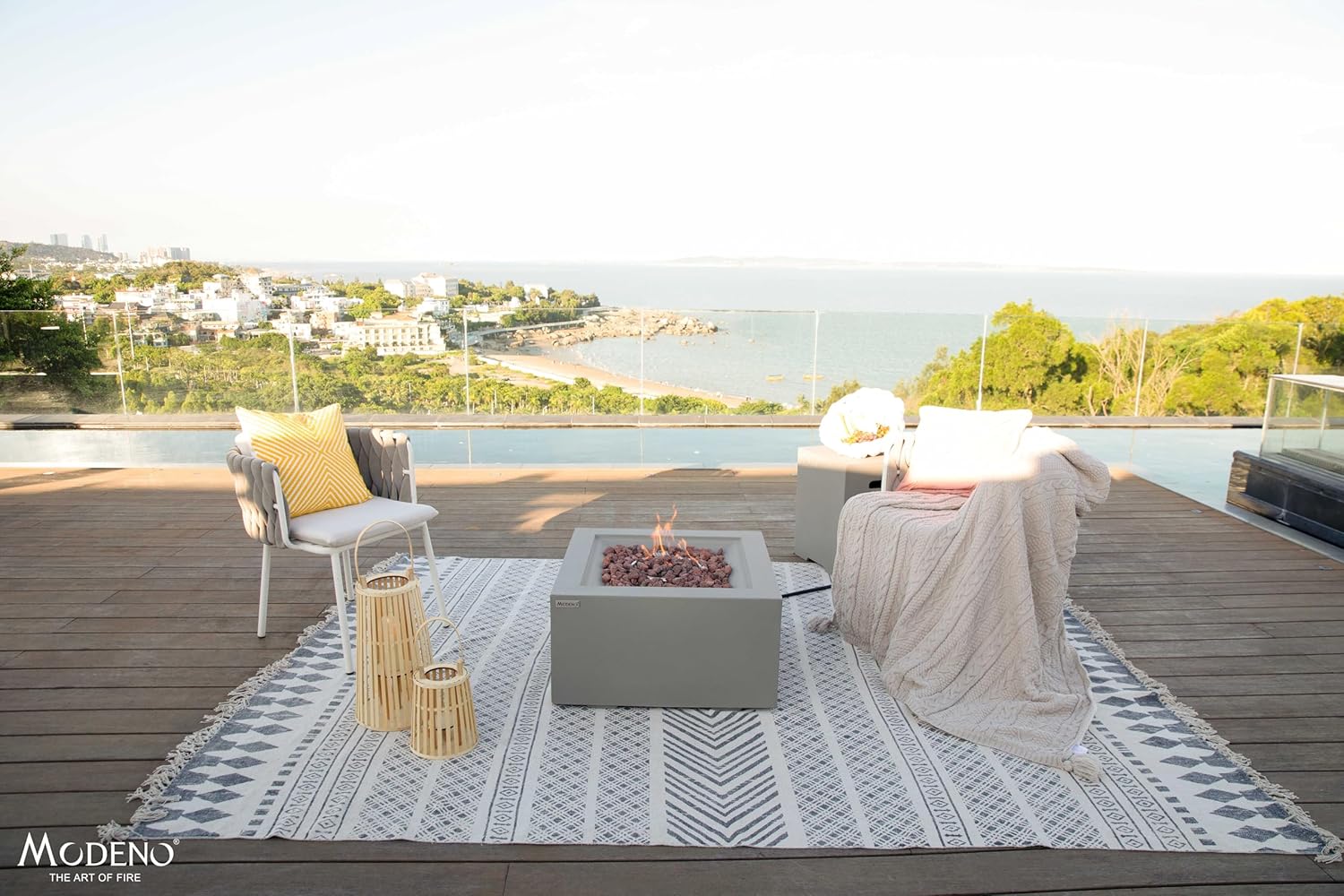 AMS Fireplace | Modeno | Ridgefield | Firepit Table | Cover and Lava Rocks Included | (Fuel; Natural Gas - Light Gray)