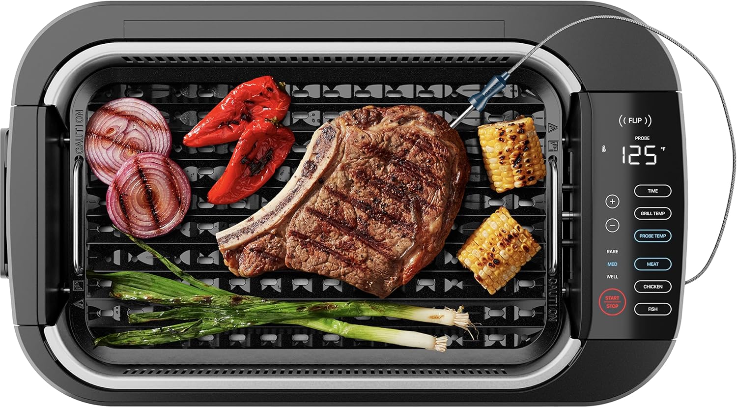 Chefman AccuGrill Smokeless Indoor Grill, Virtually Smoke-Free with Removable Integrated Probe Cooking Thermometer for Perfect Doneness Every Time, Large Nonstick Grill Plate
