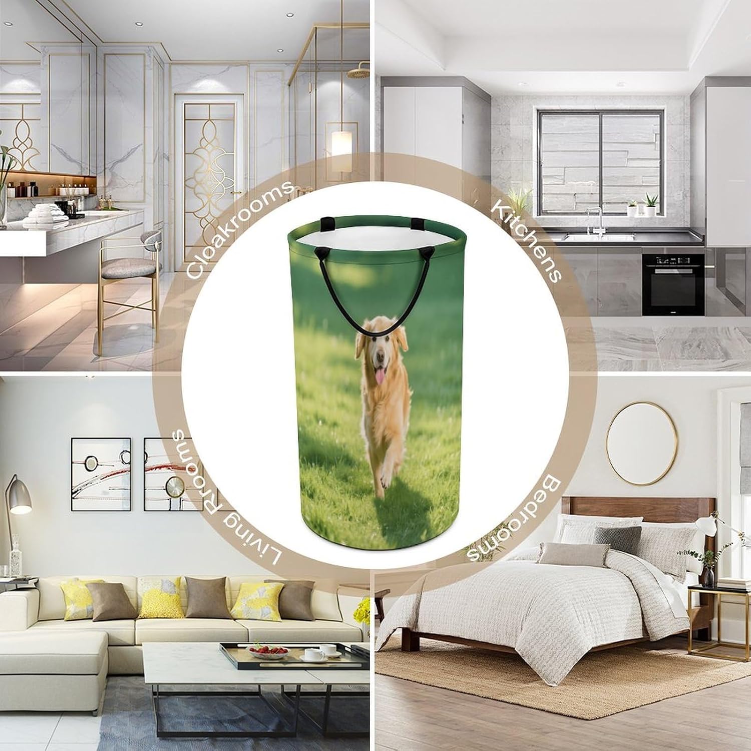 86L Large Laundry Hamper Golden Retriever Patterned Dirty Laundry Hamper Foldable Laundry Bag with Handle Suitable for Bedroom Living Room And Bathroom Washing Machine