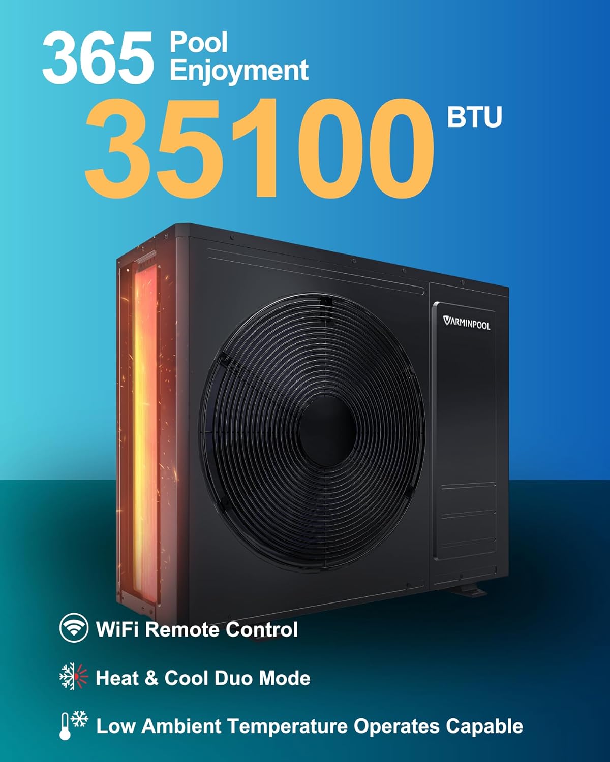 LiteFlow Series 35100BTU Pool Heat Pump for 10000 Gallons Above and In Ground Swimming Pools, Electric Pool Heater with Heating&Cooling Mode, WiFi Control, Titanium Heat Exchanger, 240V