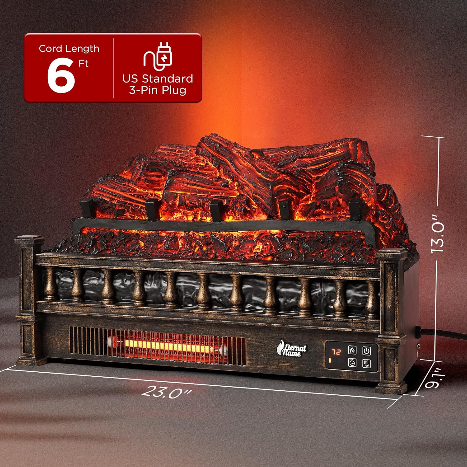 TURBRO Eternal Flame Infrared Electric Fireplace Logs, 23