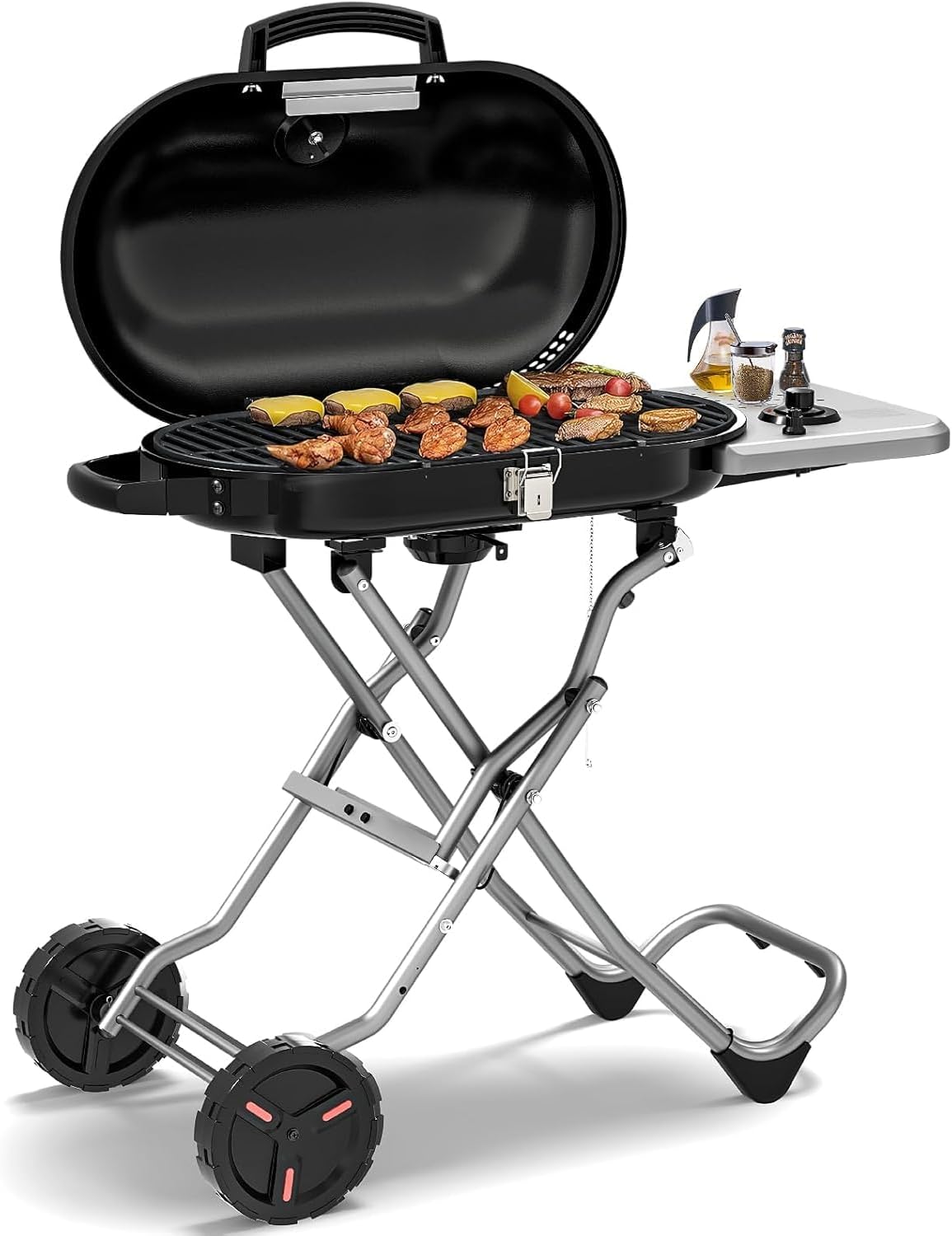 Portable Propane Gas Grill, 15,000 BTU Foldable Outdoor Grill with 348 Sq. In. Grilling Area for Camping, BBQ, Parties, Backyard, Beach Outings