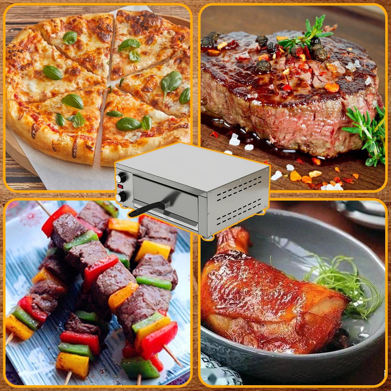 Electric Pizza Oven, Grilled steak, baked with Timer Stainless Steel Pizza Baker, Indoor, Countertop, Commercial pizza maker, for Home Pizza Cooker, 50-340℃